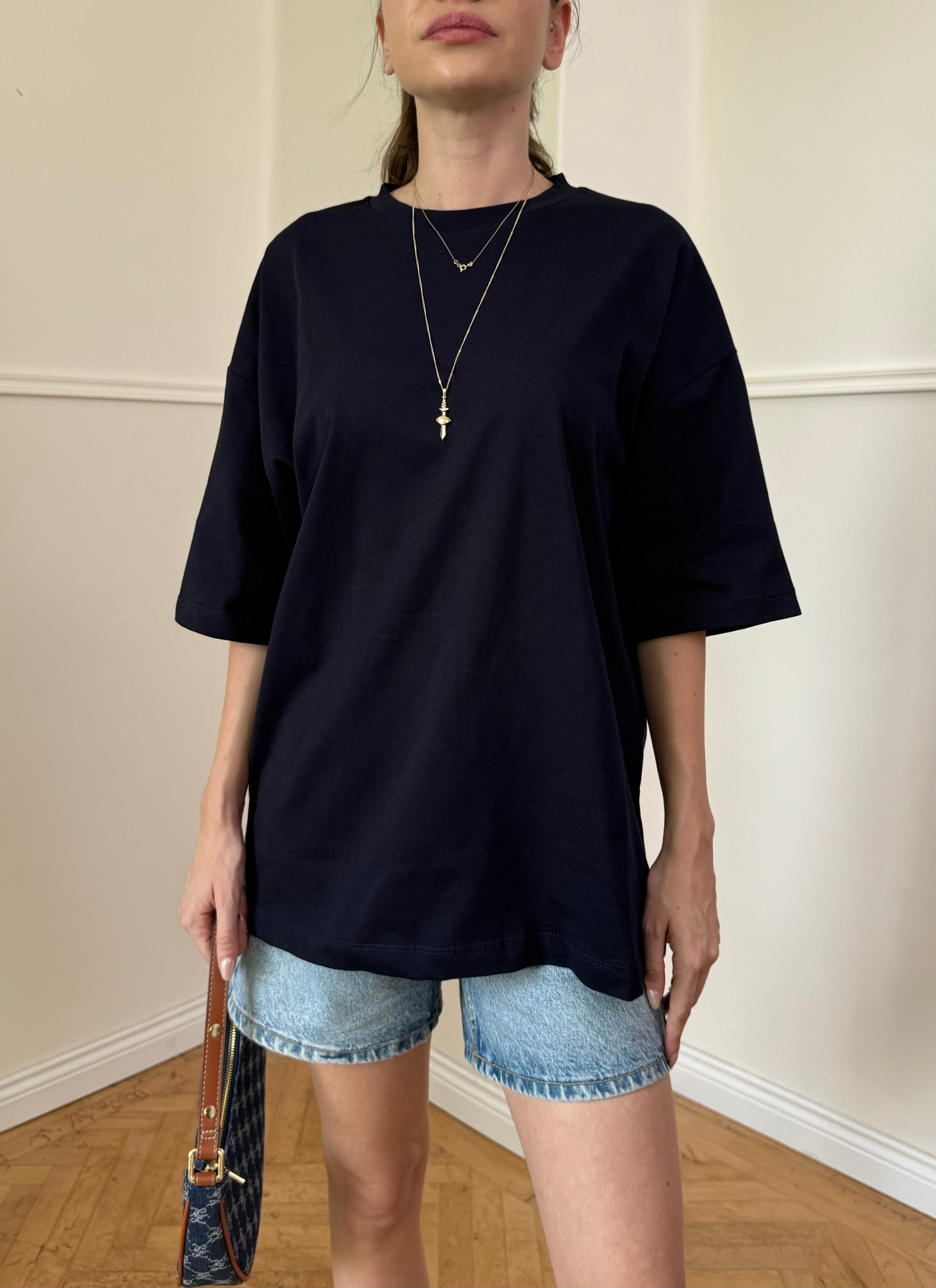 Bisiklet Yaka Basic Tişört- LACİVERT