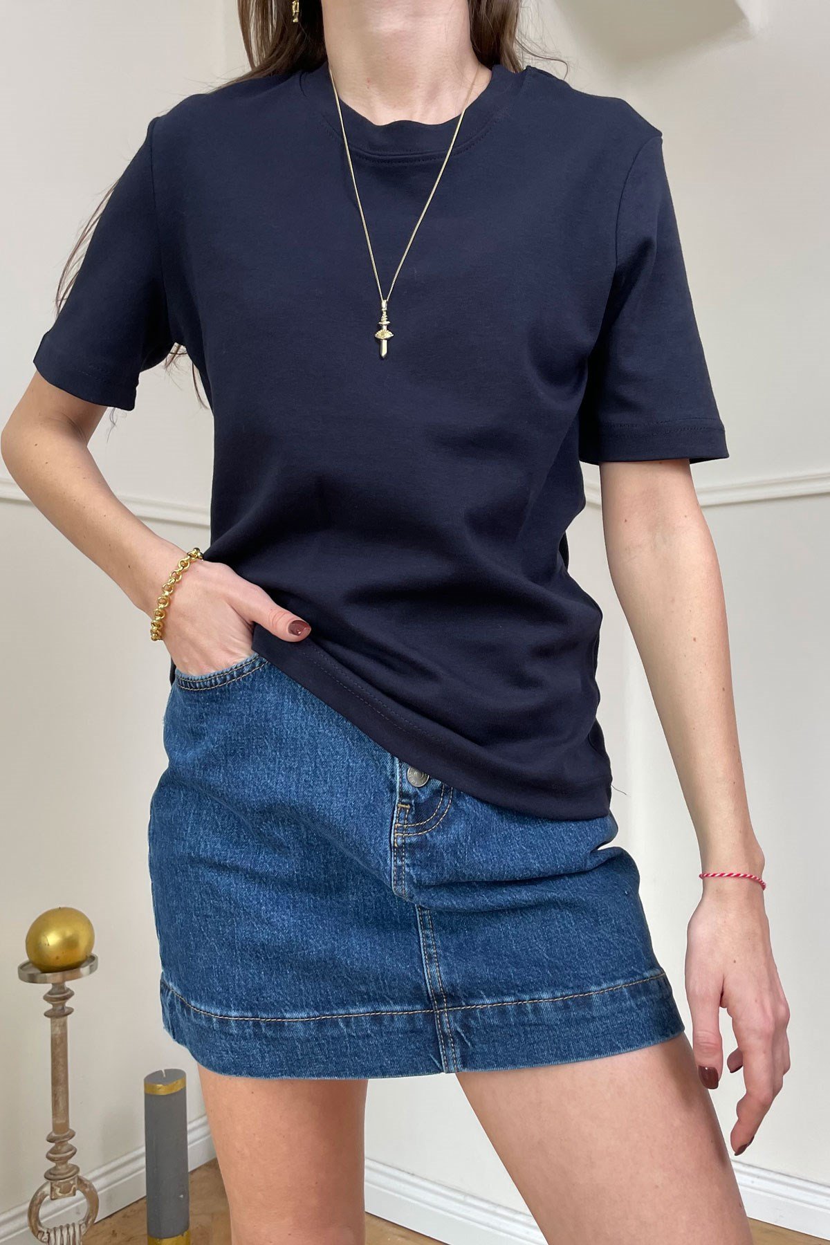 Bisiklet Yaka Basic Tişört- LACİVERT