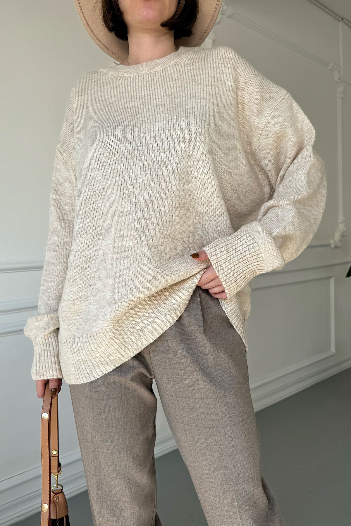 Bisiklet Yaka Basic Triko Kazak- TAŞ