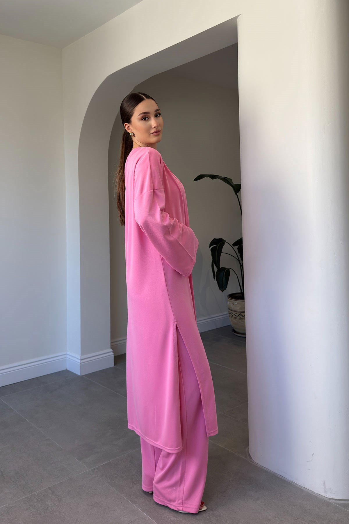 BLUZ PANTOLON KİMONO TAKIM- PEMBE