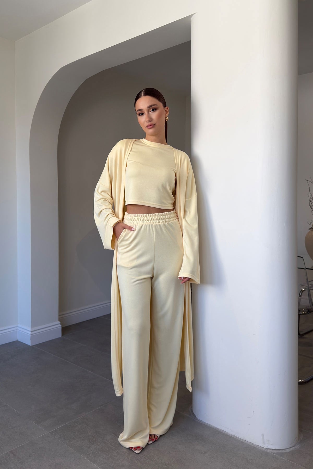 BLUZ PANTOLON KİMONO TAKIM- SARI
