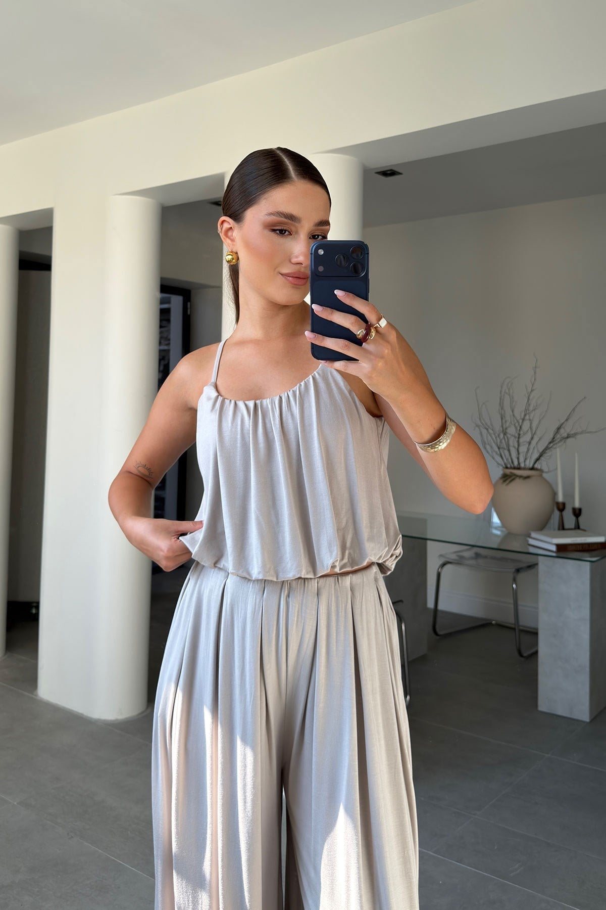 Bluz Şalvar Pantolon Modal  Takım- BEJ