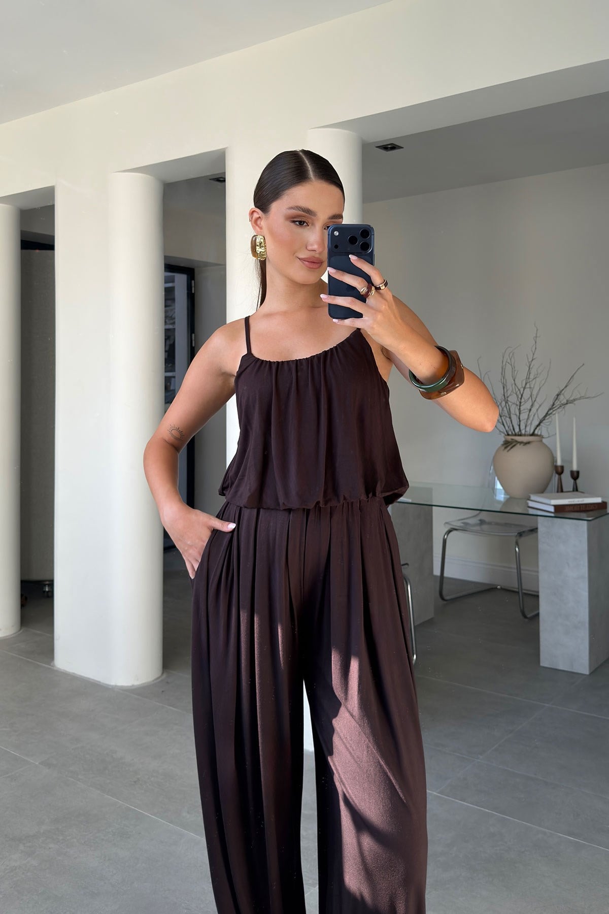 Bluz Şalvar Pantolon Modal  Takım- KAHVERENGİ