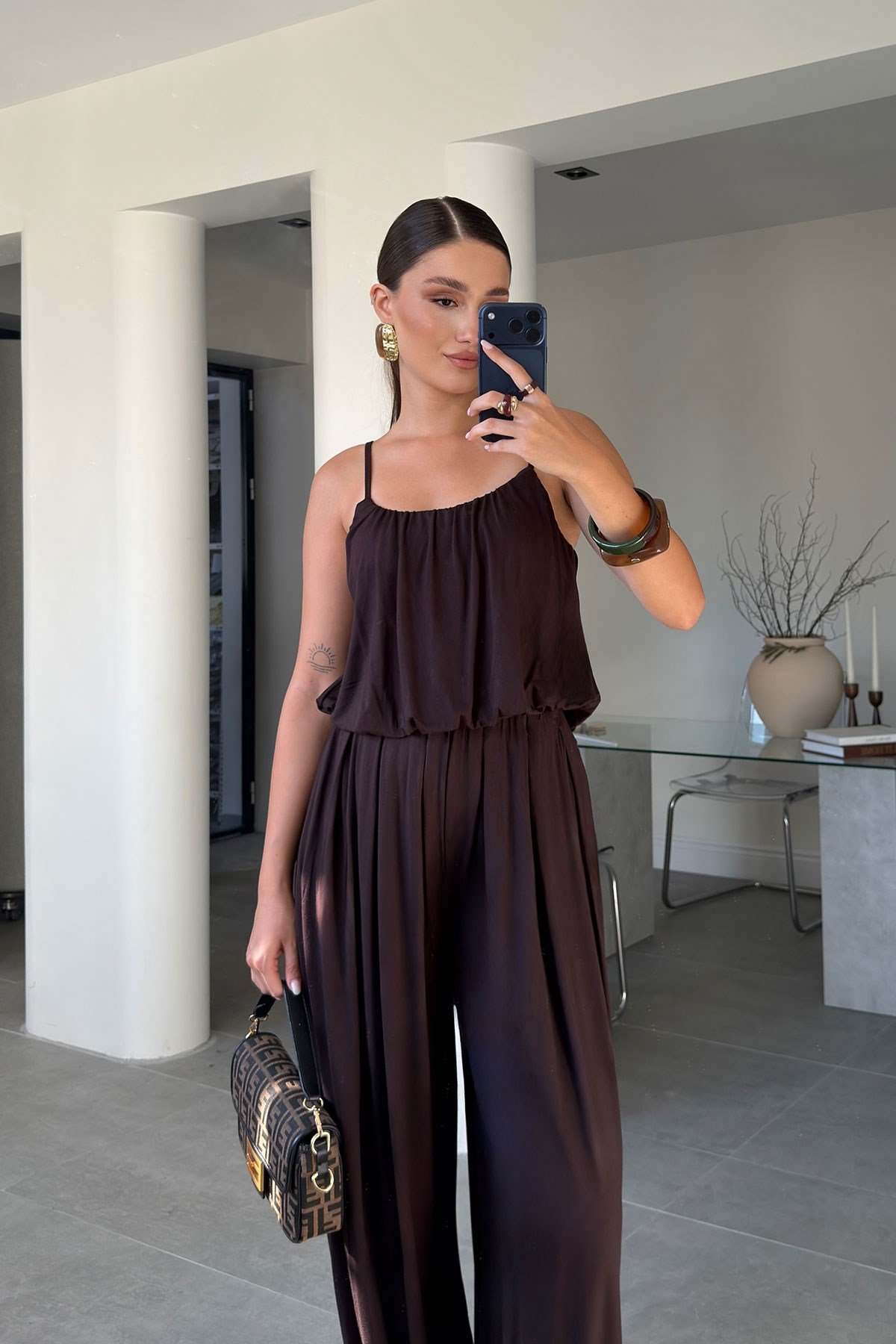 Bluz Şalvar Pantolon Modal  Takım- KAHVERENGİ