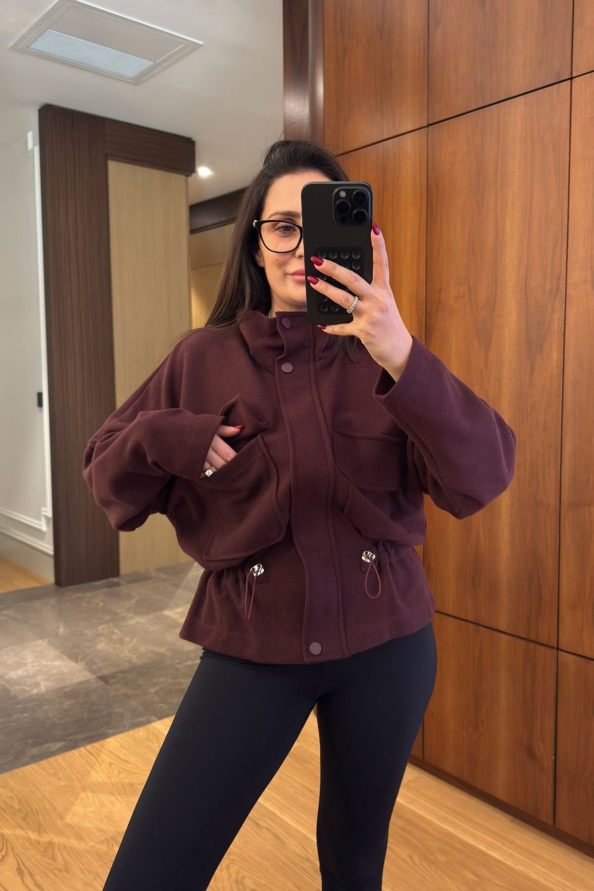Cepli Belden Bağlamalı Fitilli Ceket- BORDO