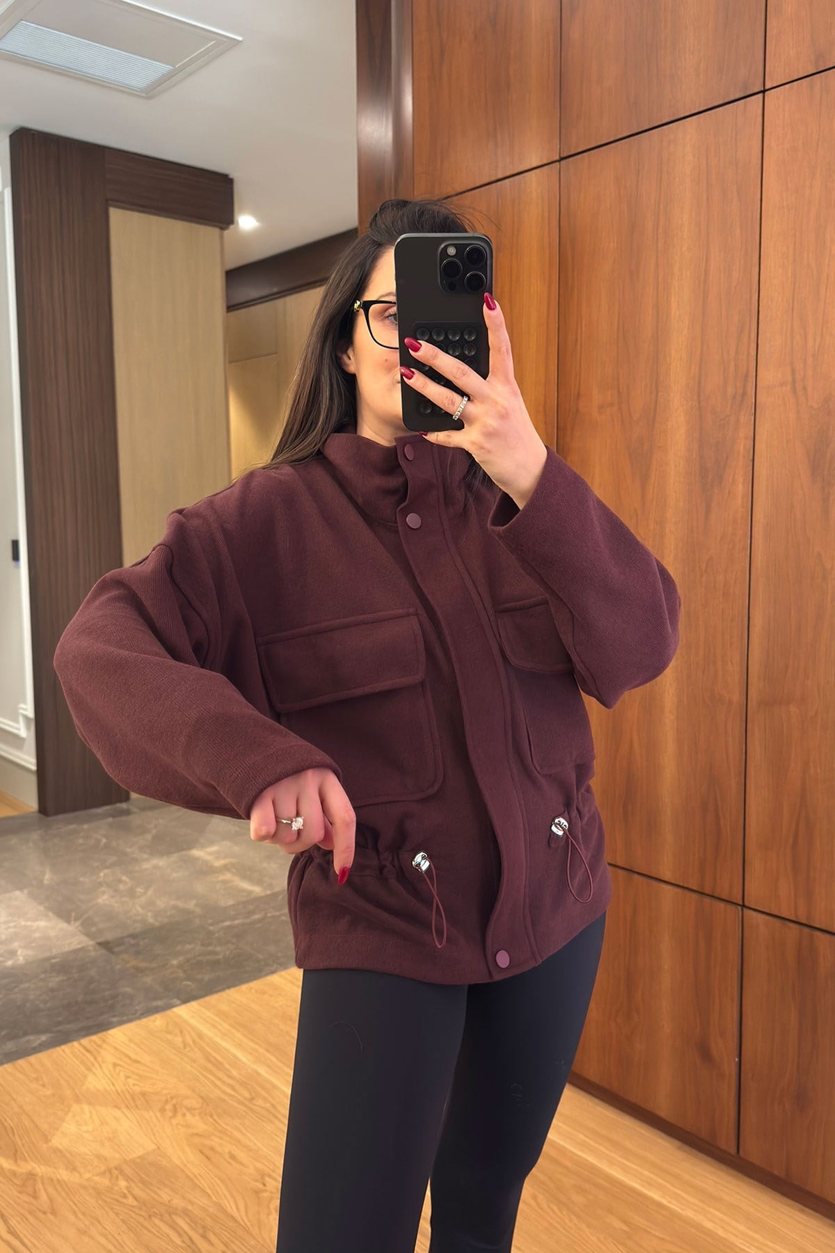 Cepli Belden Bağlamalı Fitilli Ceket- BORDO