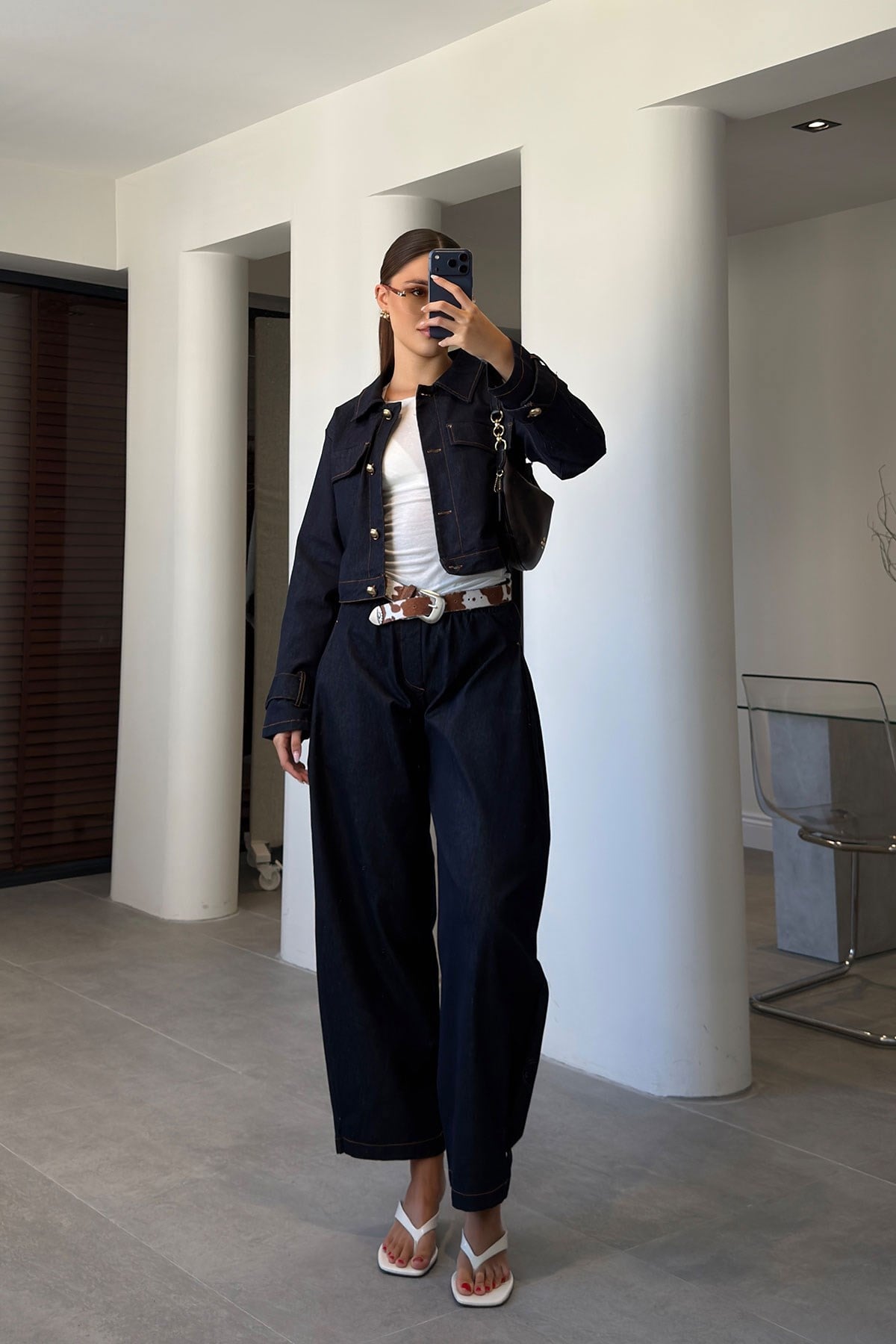 CROP CEKET PANTOLON JEAN TAKIM- LACİVERT