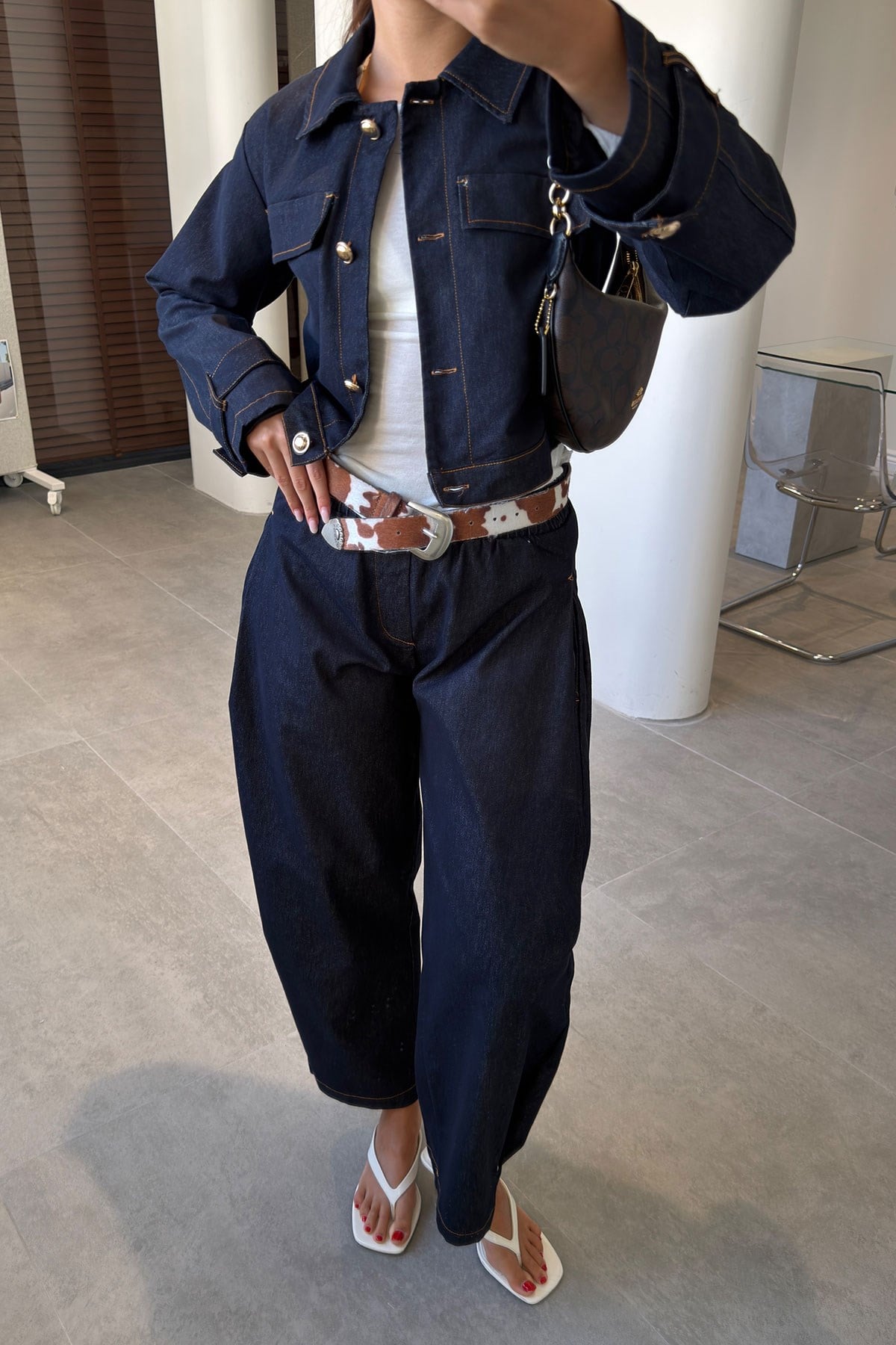 CROP CEKET PANTOLON JEAN TAKIM- LACİVERT