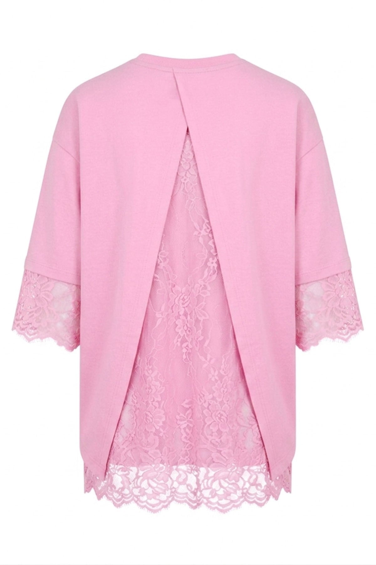 Dantel Detay Premium Bluz- PEMBE