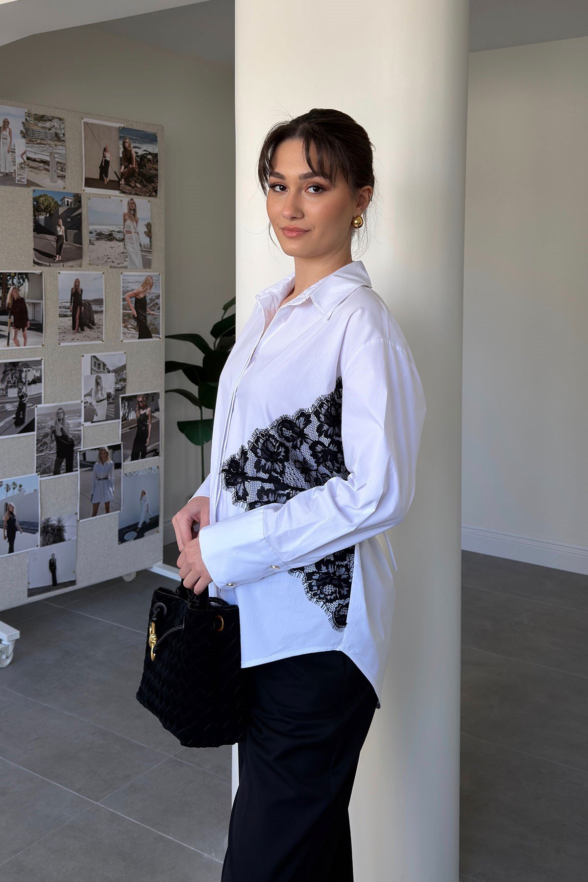 Dantel Detaylı Bağlamalı Gömlek- BEYAZ