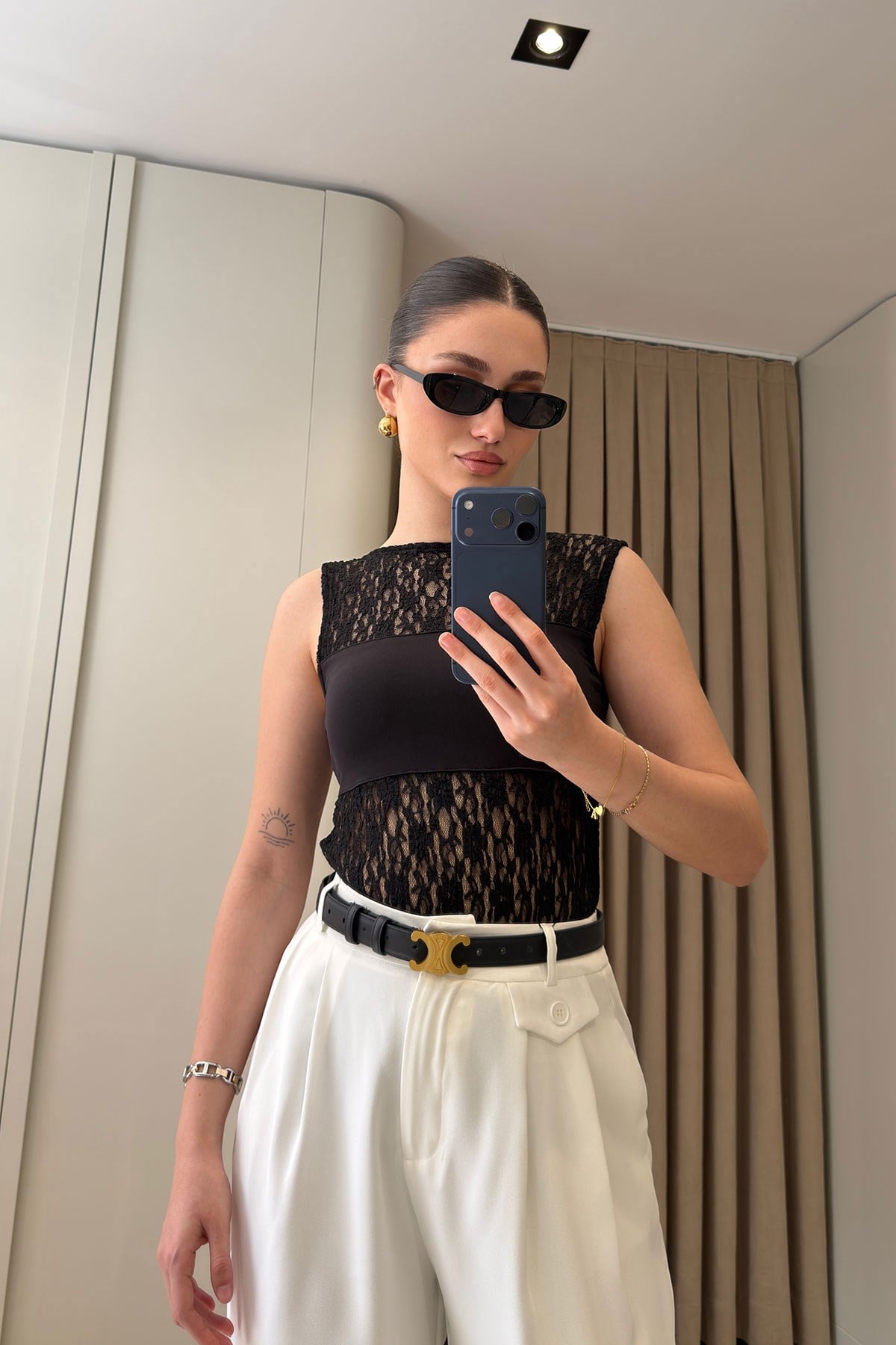 Dantel Detaylı Body Suit- SİYAH