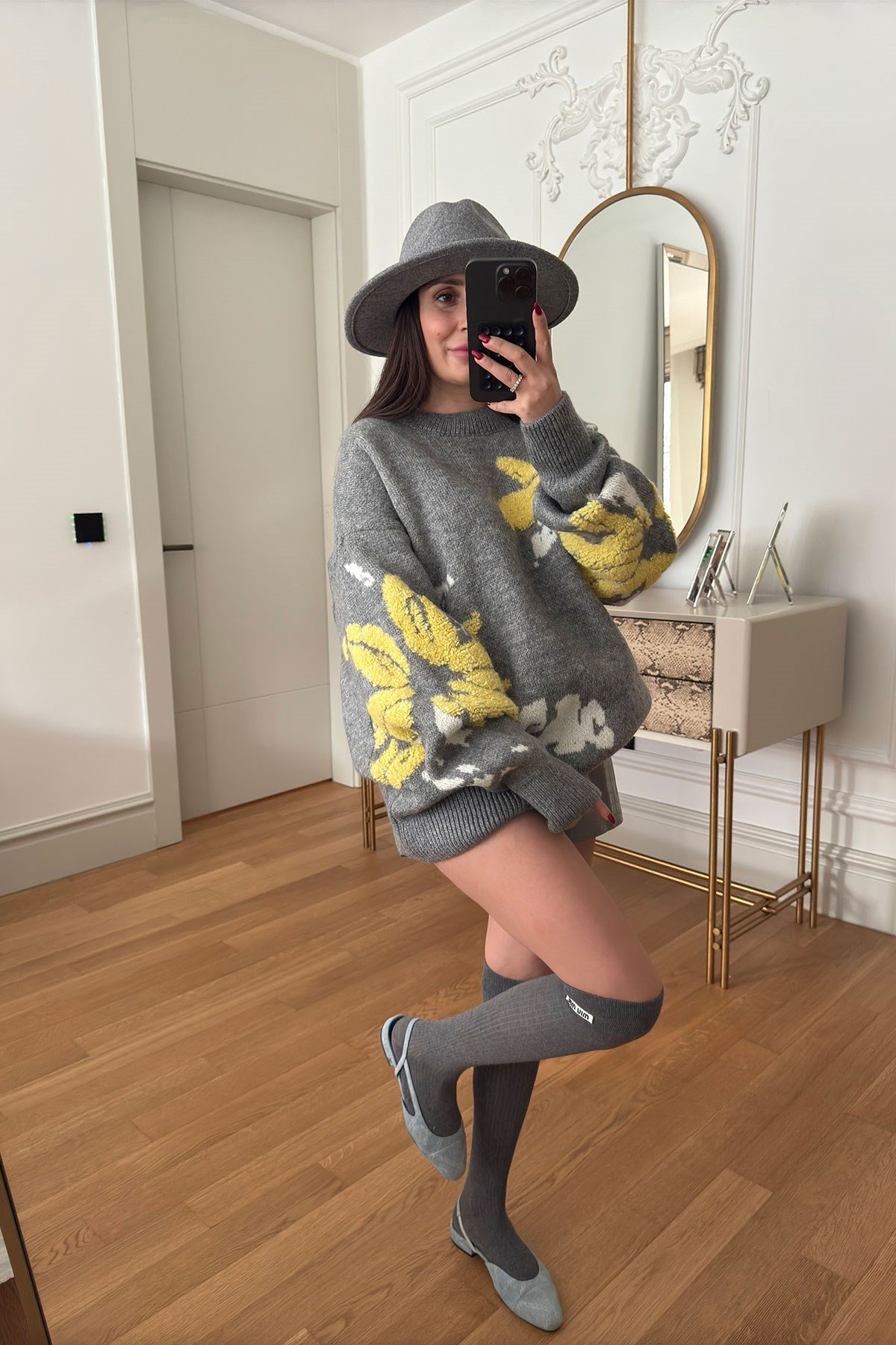 Desenli Oversize Yeni Sezon Triko Kazak- GRİ