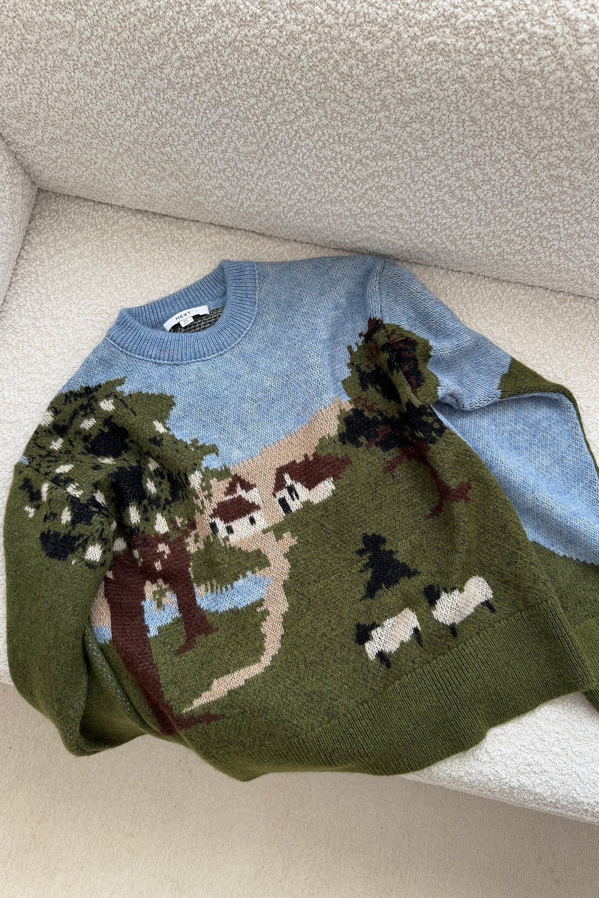 Desenli Premium Oversize Triko Kazak- MAVİ