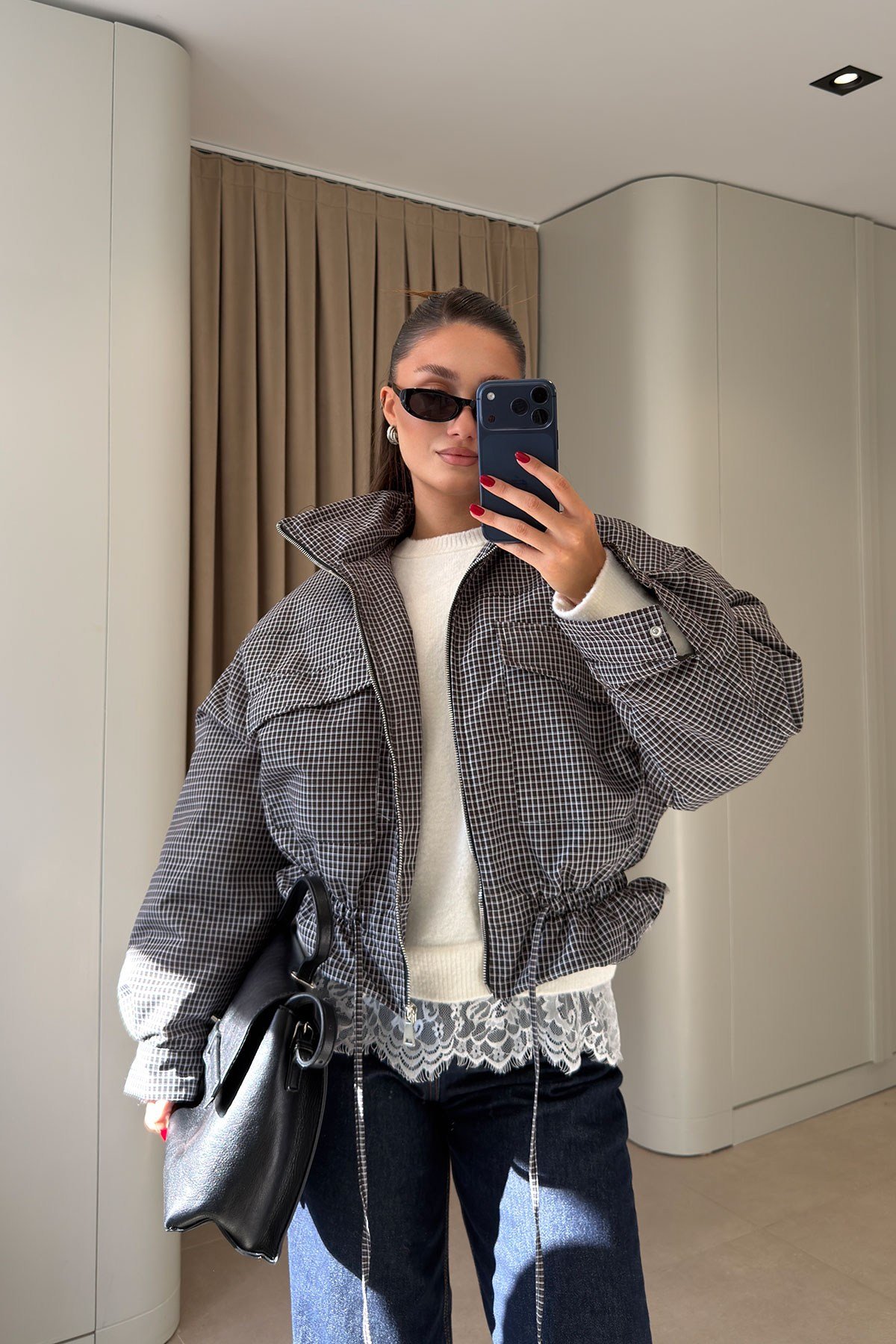 DİK YAKA İÇİ DOLUM EKOSE  BOMBER MONT- GRİ