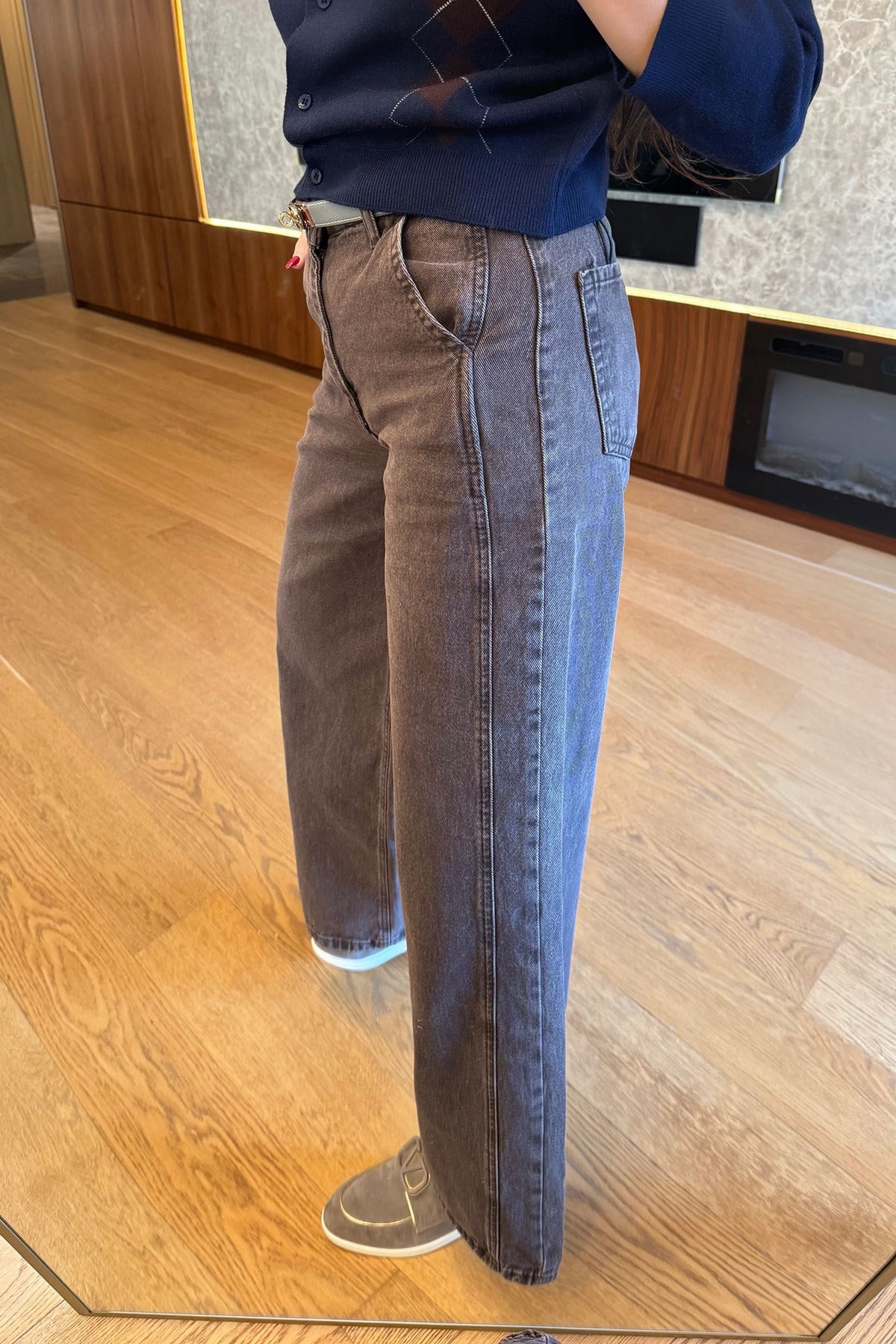 Dikiş Detay Tasarım Balon Jean- KAHVERENGİ