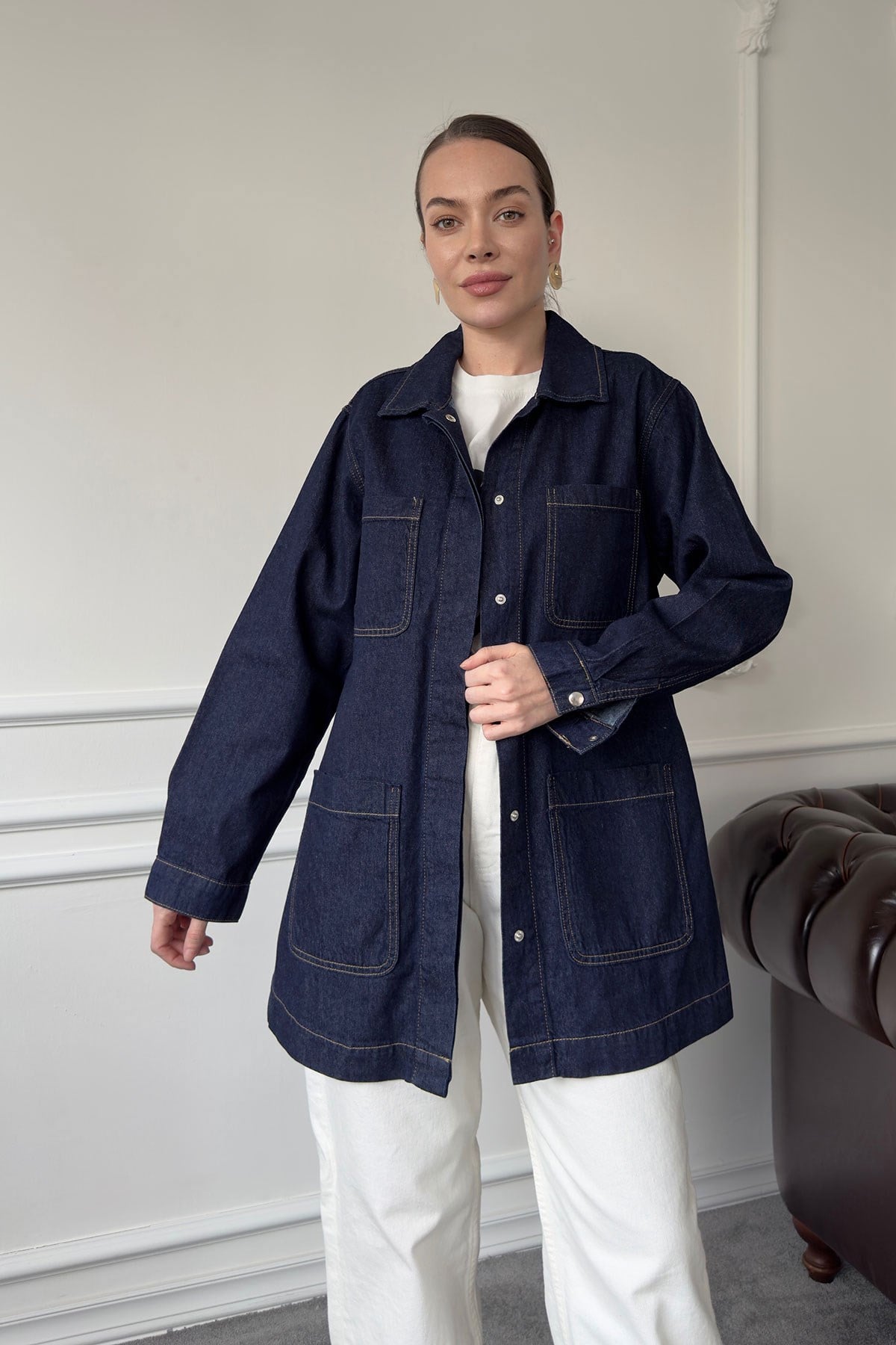 Dört Cepli Oversize Ceket- MAVİ