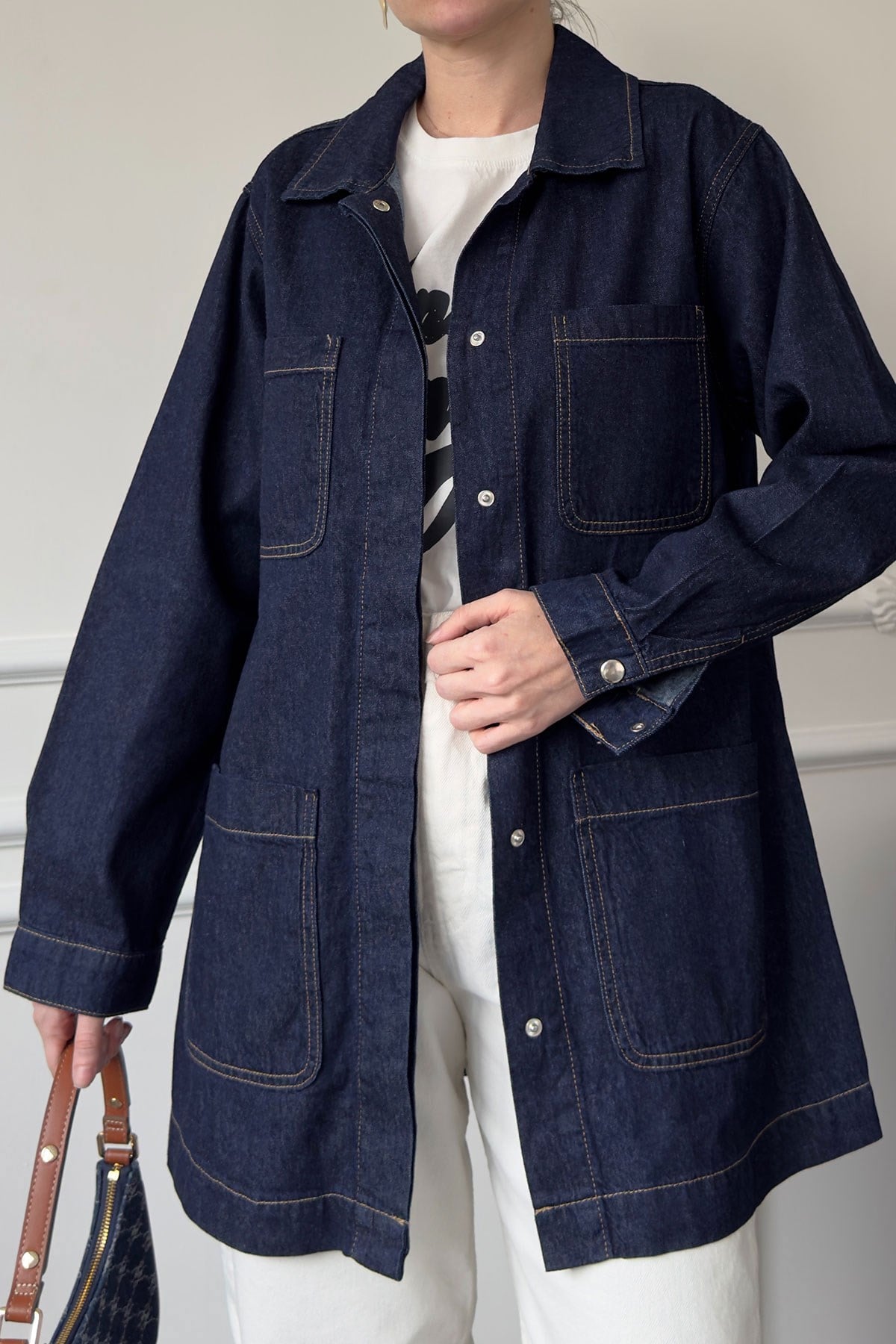 Dört Cepli Oversize Ceket- MAVİ