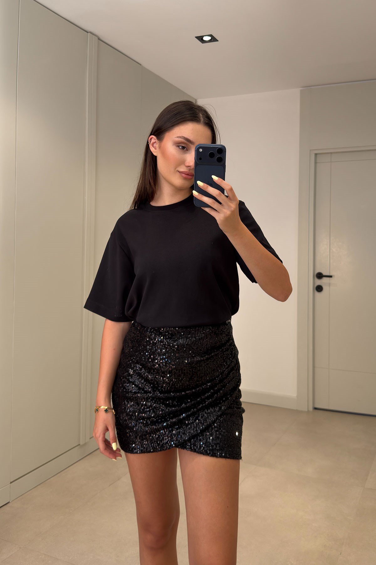 Drape Detay Pullu Etek- SİYAH