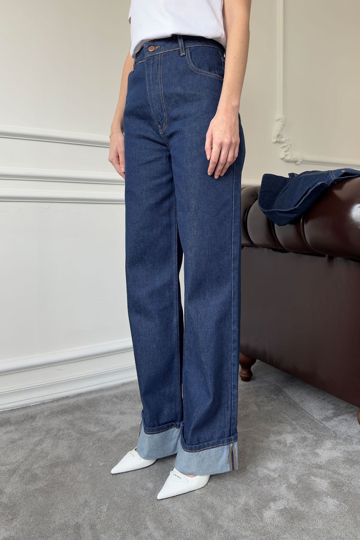 Duble Paça Denim Pantolon- MAVİ