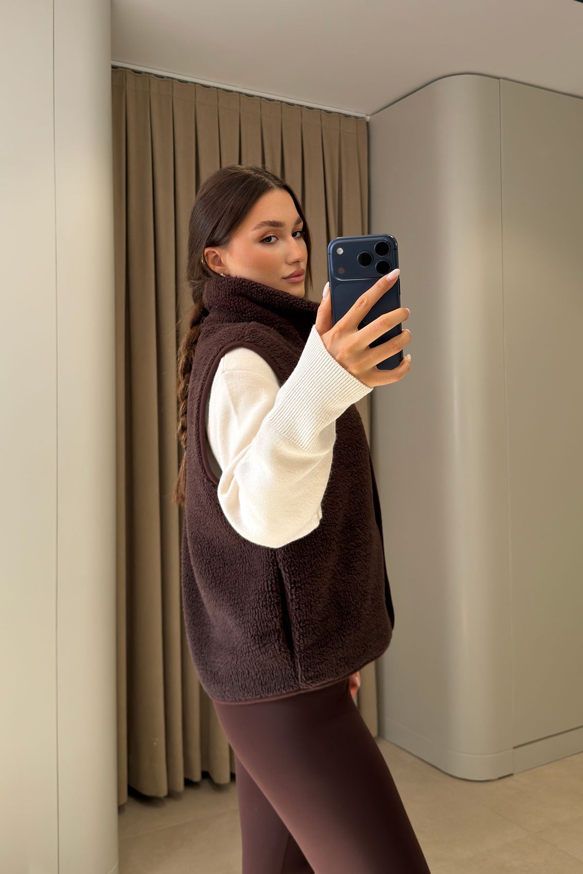 Düğmeli Premium Düğmeli Polar Yelek- KAHVERENGİ