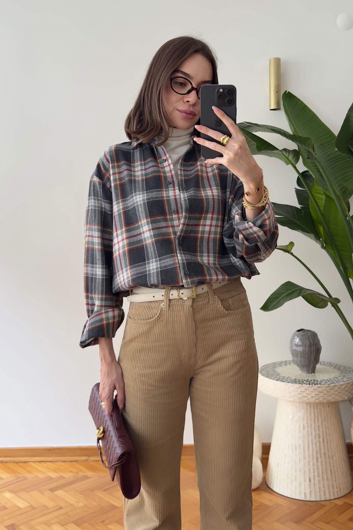 Ekose Desen Oversize Premium Gömlek- ANTRASİT