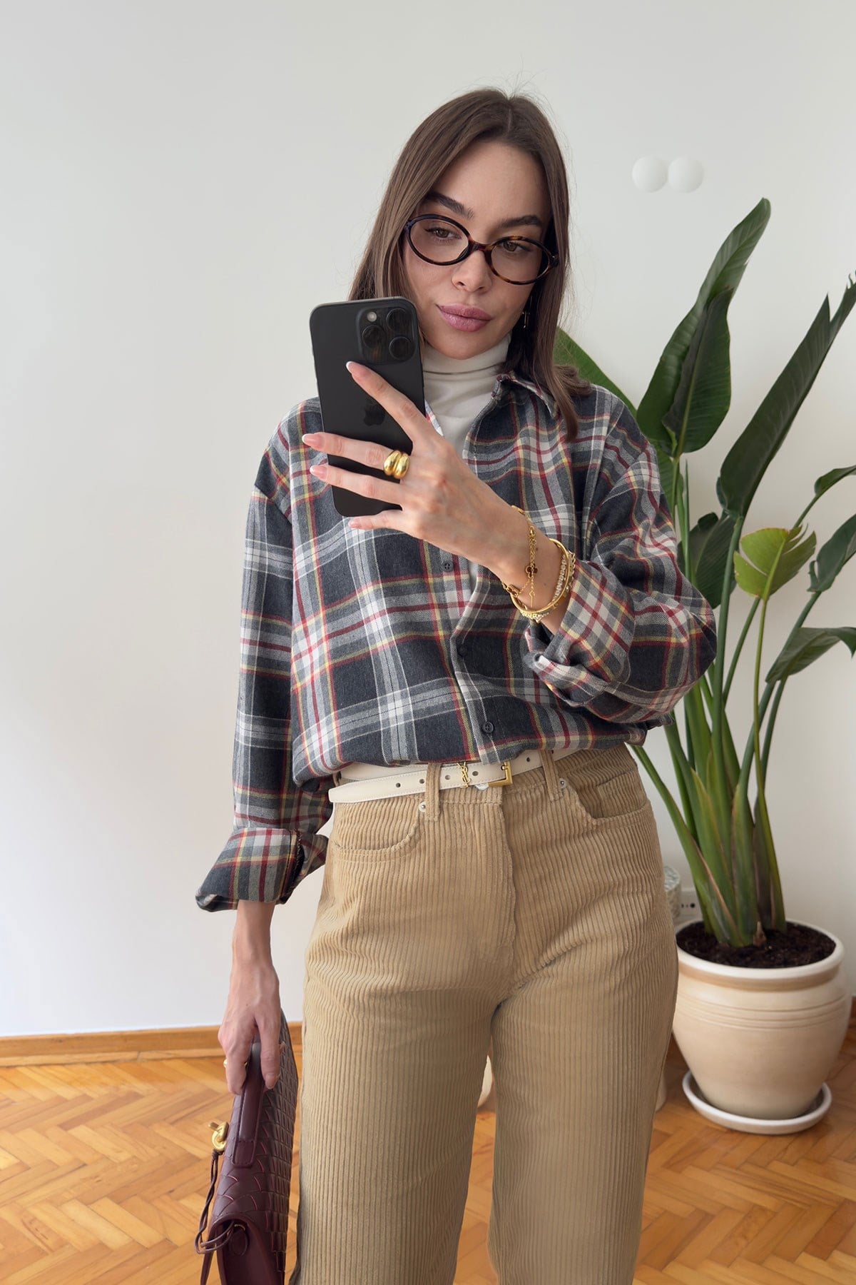Ekose Desen Oversize Premium Gömlek- ANTRASİT