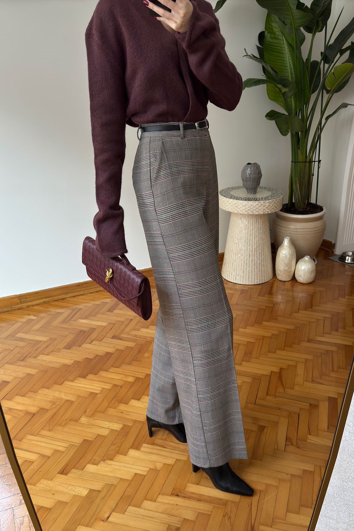 Ekose Desen Premium Palazzo- BORDO