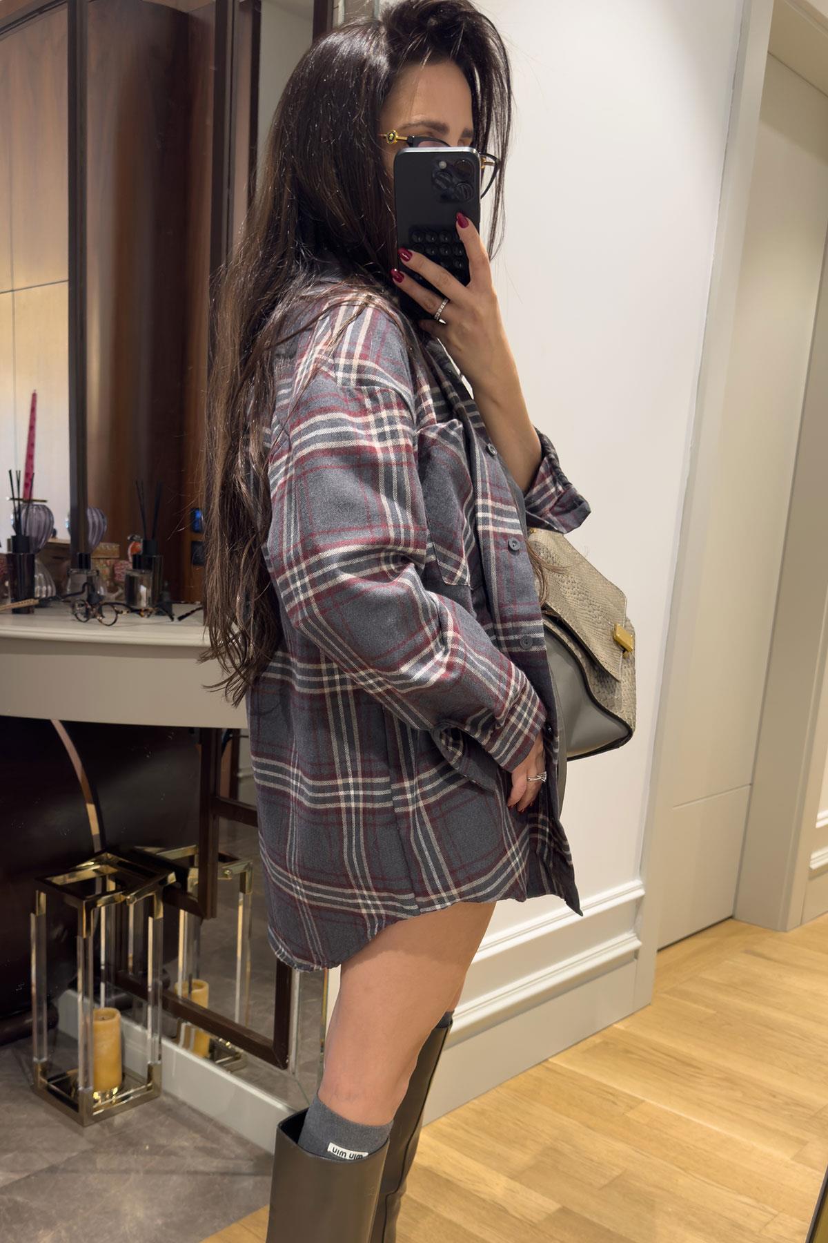 Ekose Oversize Premium Gömlek- ANTRASİT