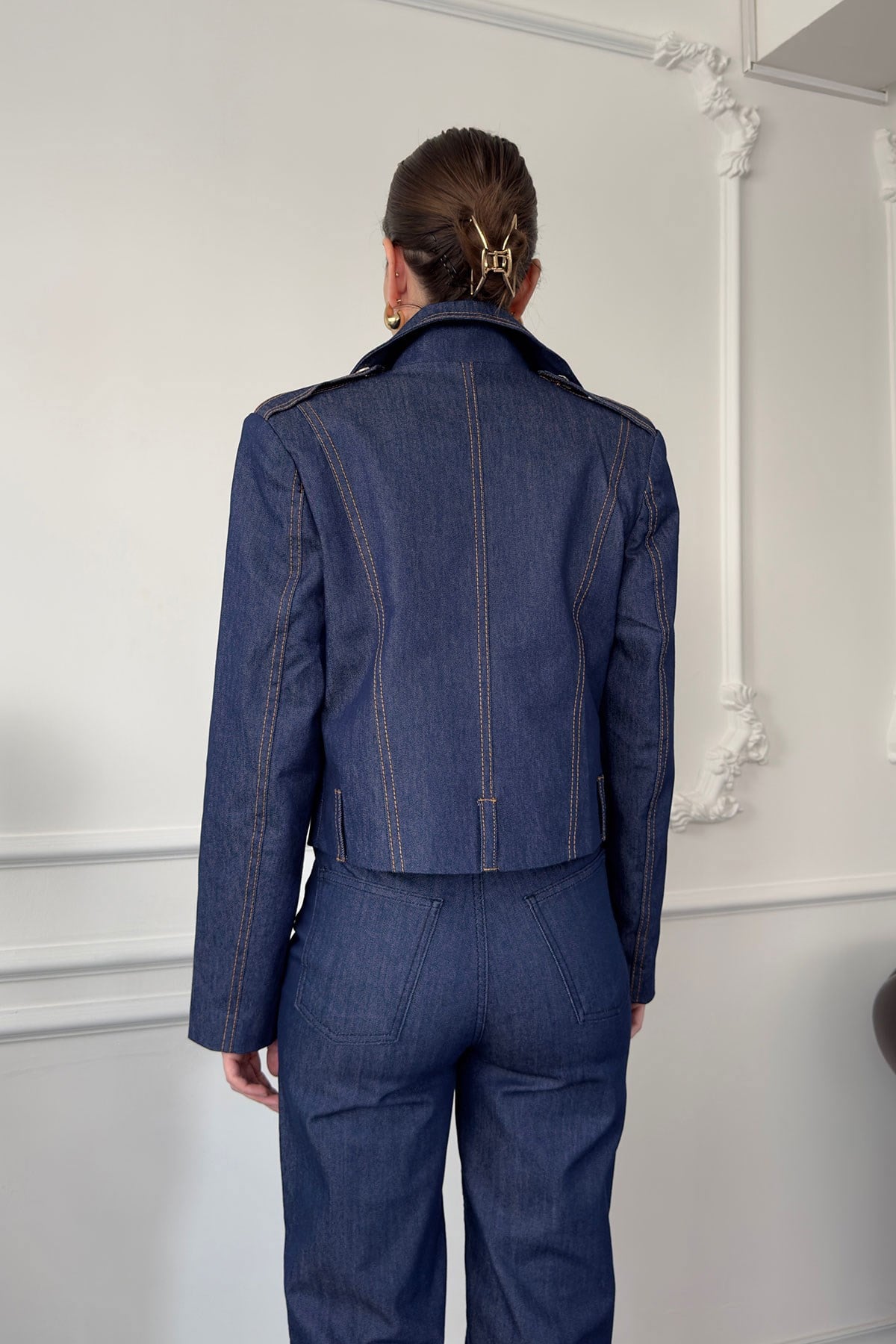 Fermuar Detay Tasarım Denim Ceket- MAVİ