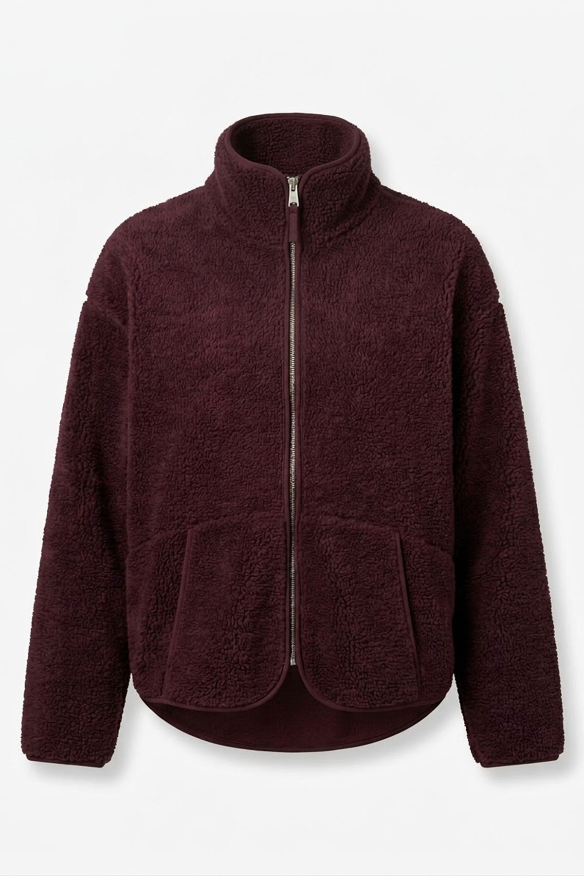 FERMUARLI DİK YAKA POLAR CEKET- BORDO