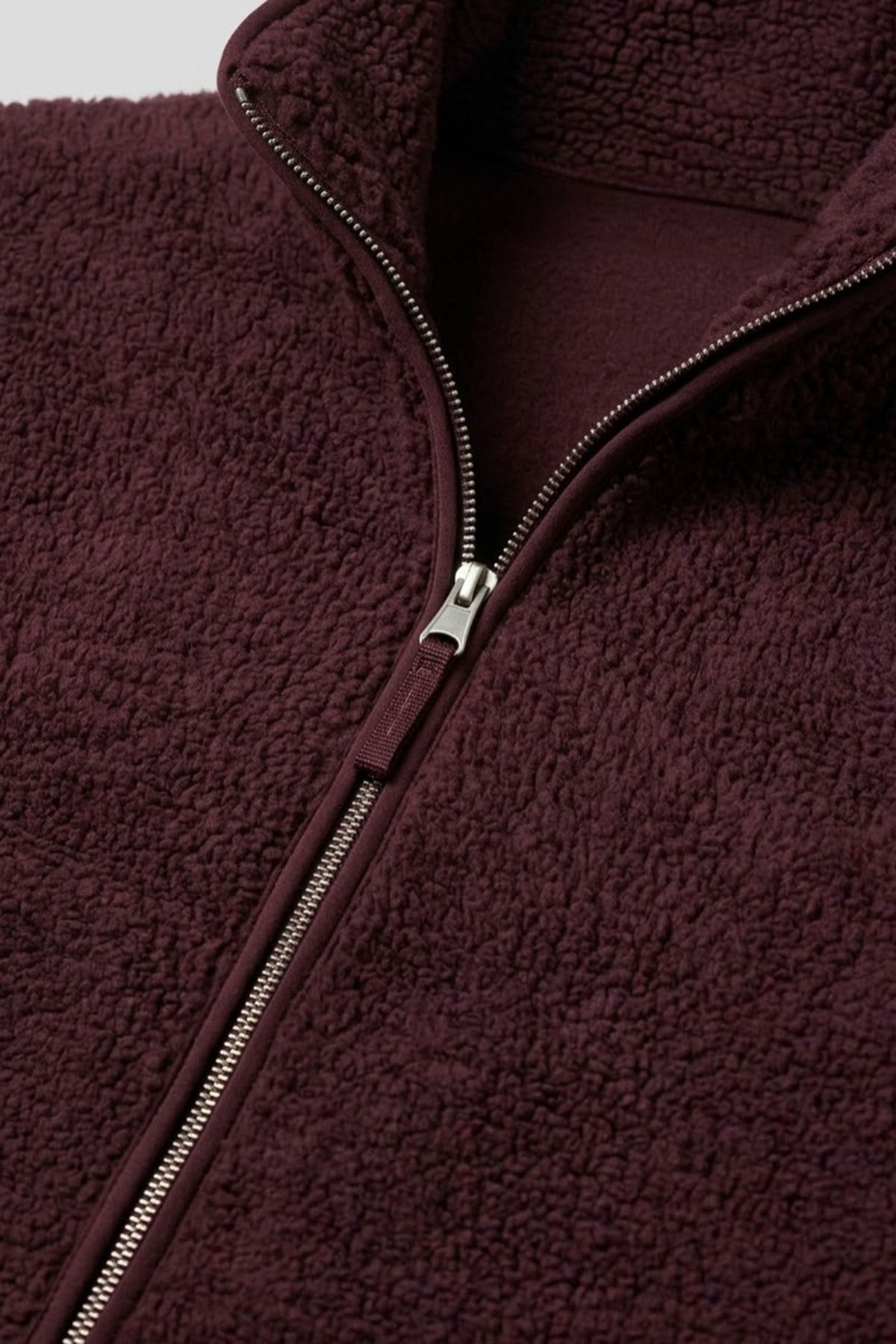 FERMUARLI DİK YAKA POLAR CEKET- BORDO