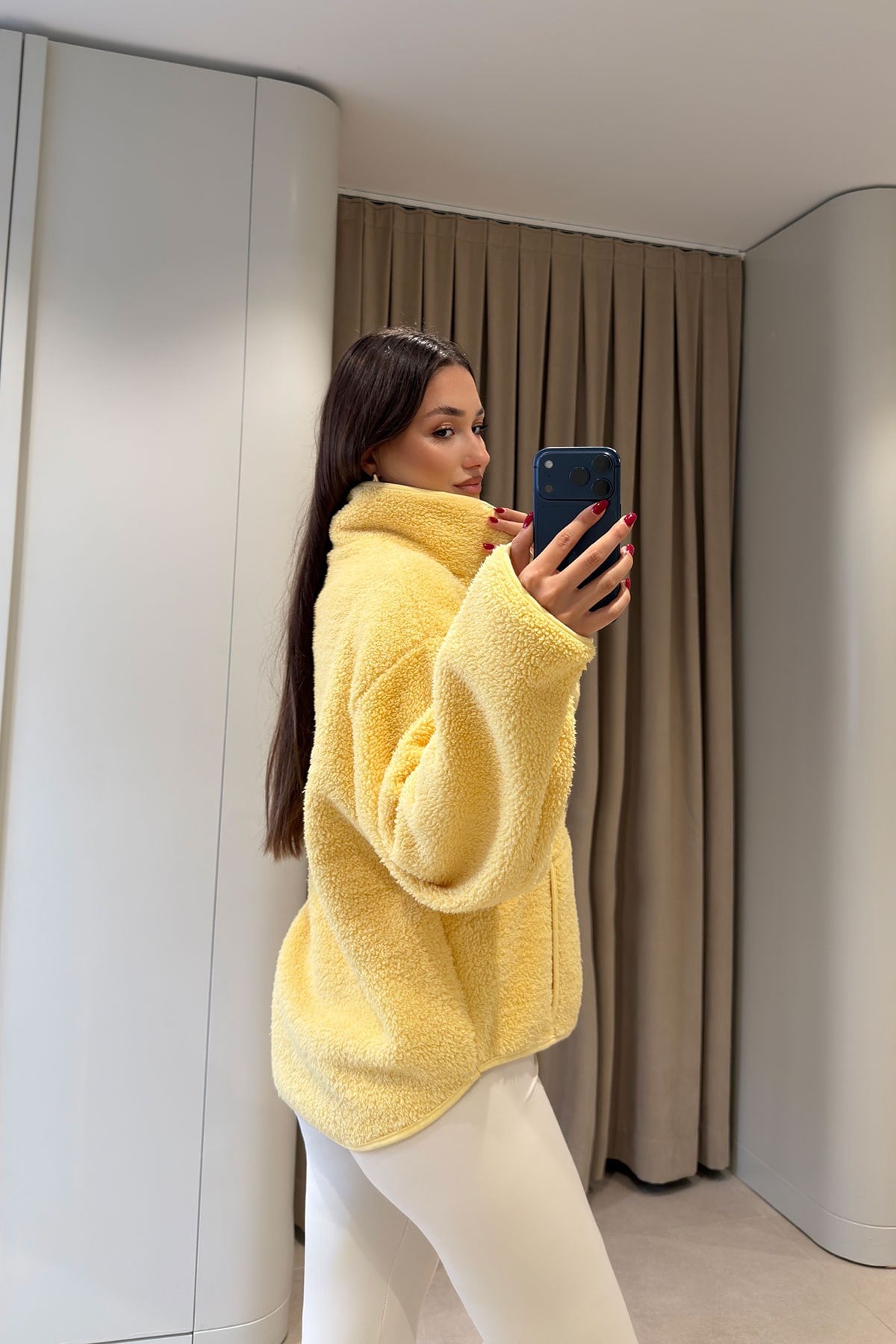 FERMUARLI DİK YAKA POLAR CEKET- SARI