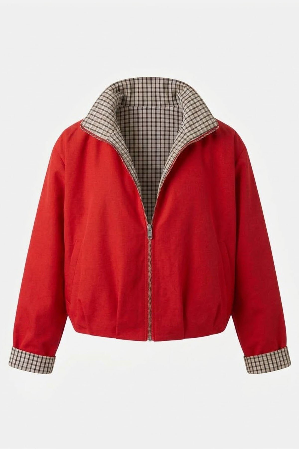FERMUARLI PİLE DETAYLI BOMBER CEKET- KIRMIZI