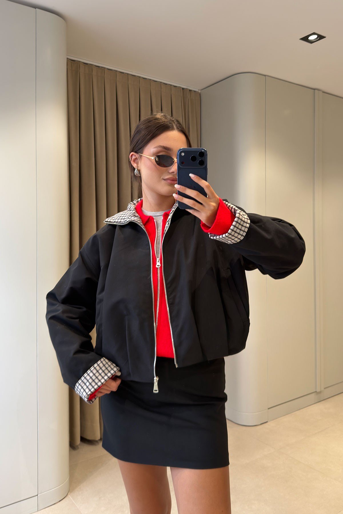 FERMUARLI PİLE DETAYLI BOMBER CEKET- SİYAH