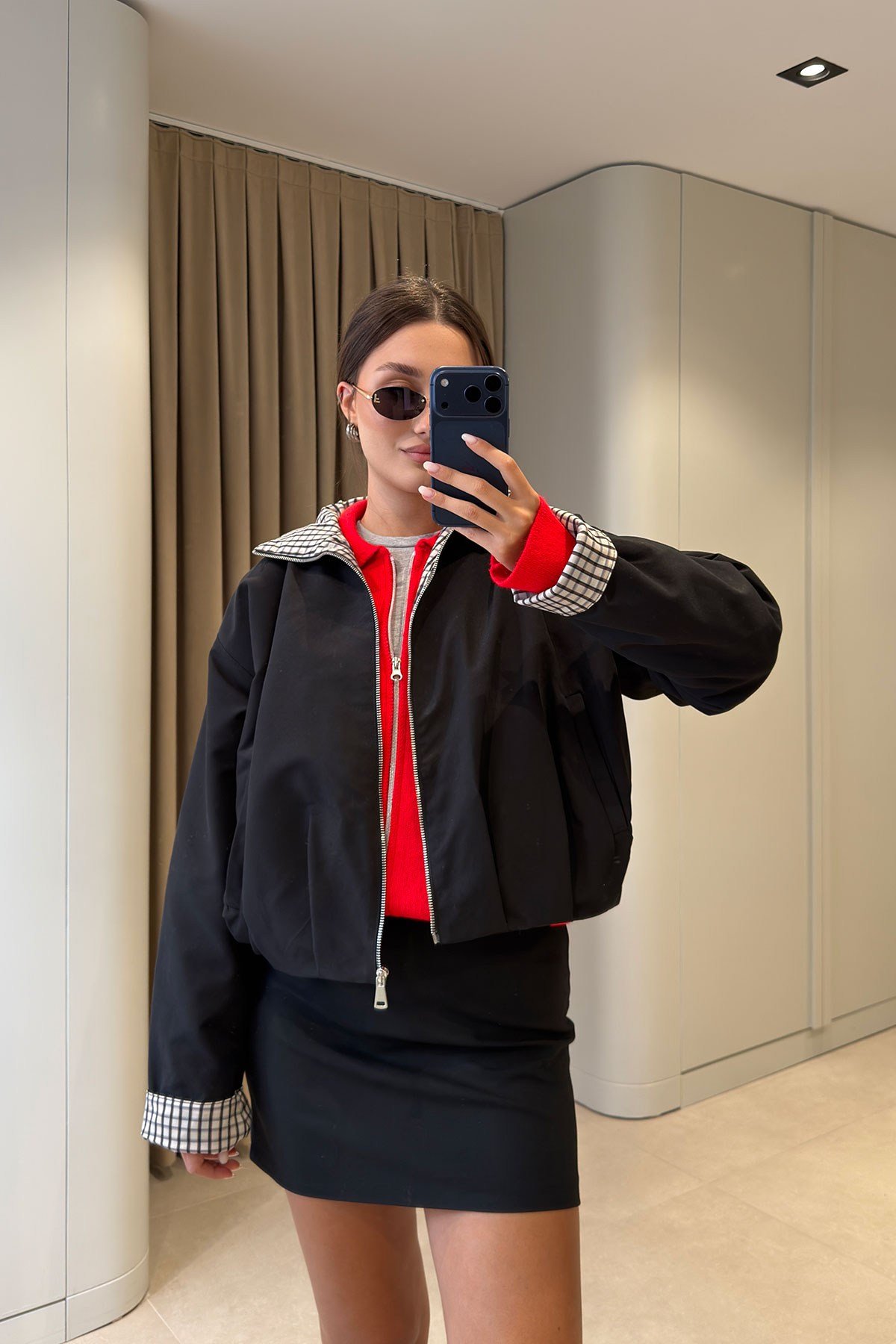 FERMUARLI PİLE DETAYLI BOMBER CEKET- SİYAH