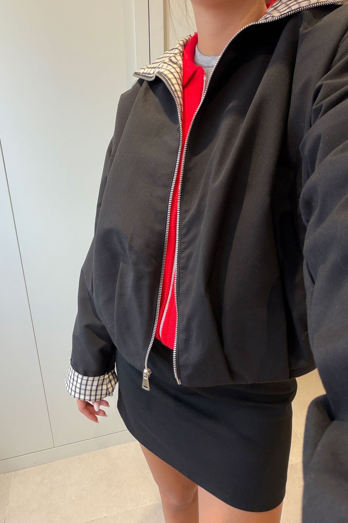 FERMUARLI PİLE DETAYLI BOMBER CEKET- SİYAH
