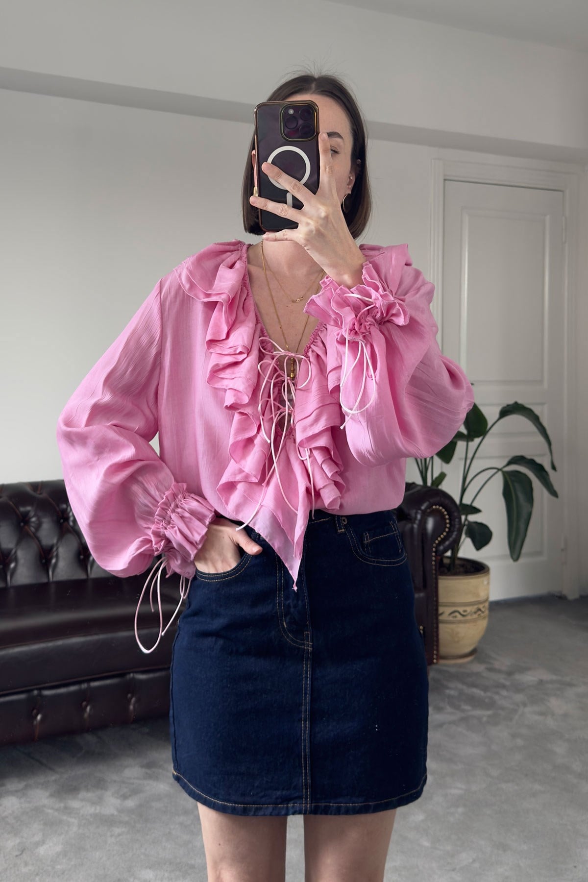 Fırfır Tasarım Premium Gömlek- PEMBE