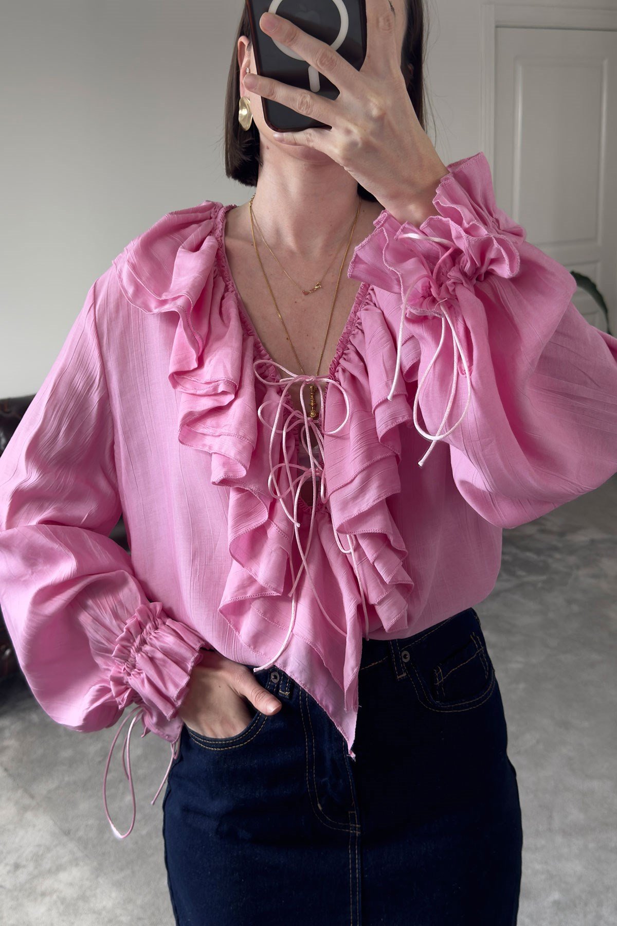 Fırfır Tasarım Premium Gömlek- PEMBE