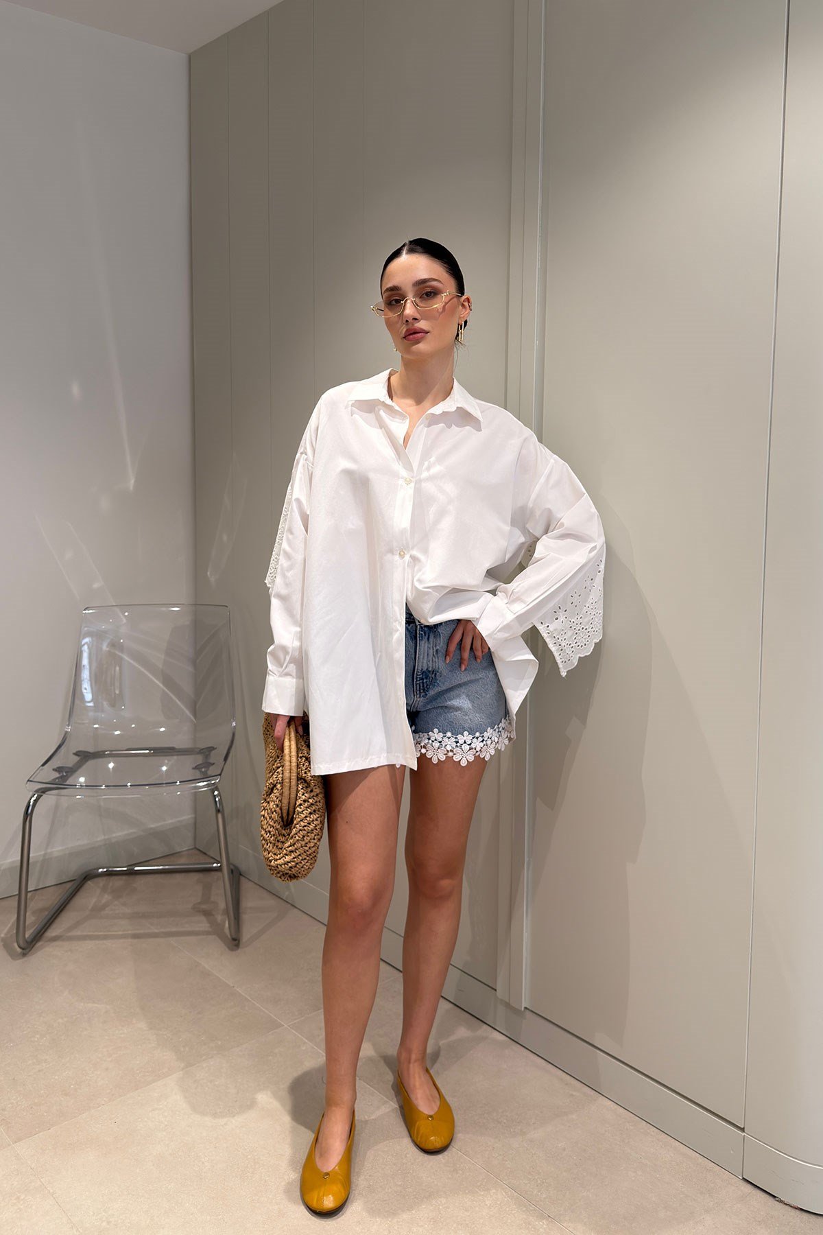 Fisto Detay Oversize Poplin Gömlek- BEYAZ