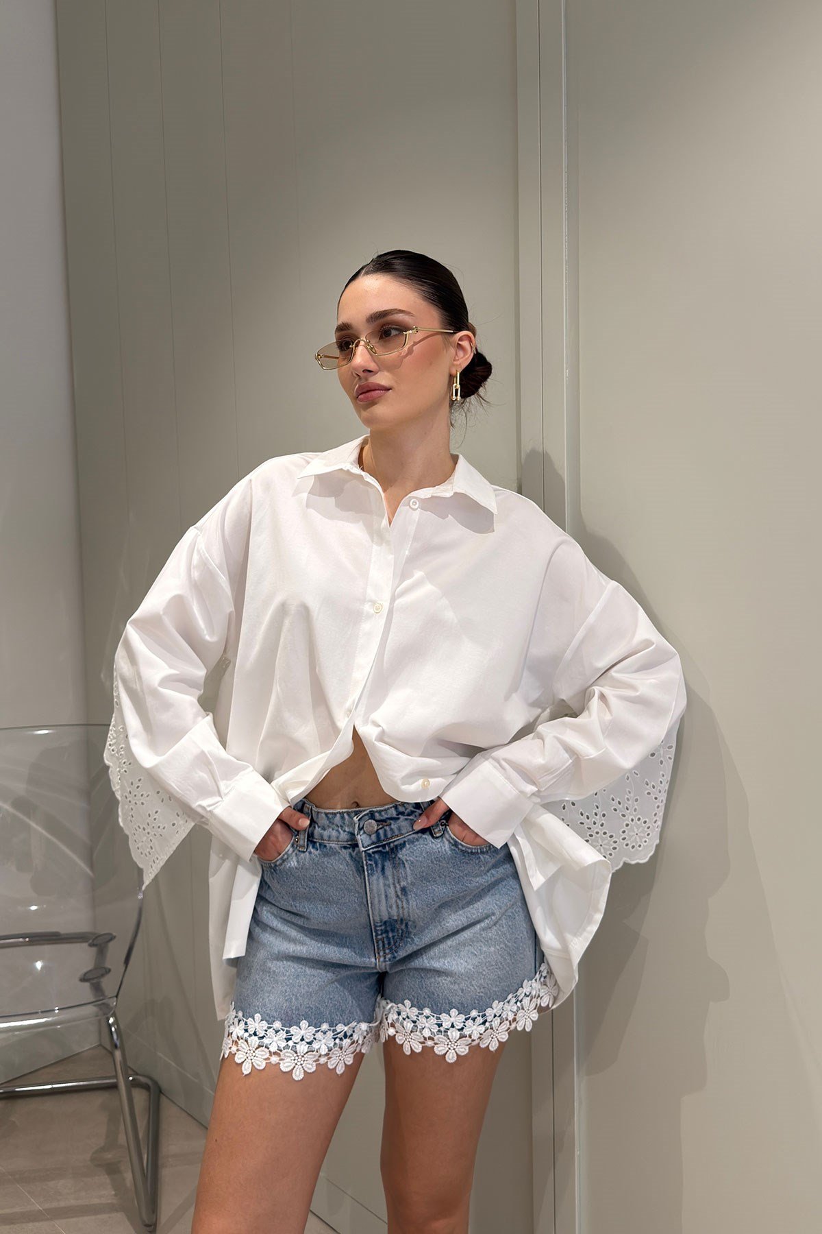 Fisto Detay Oversize Poplin Gömlek- BEYAZ