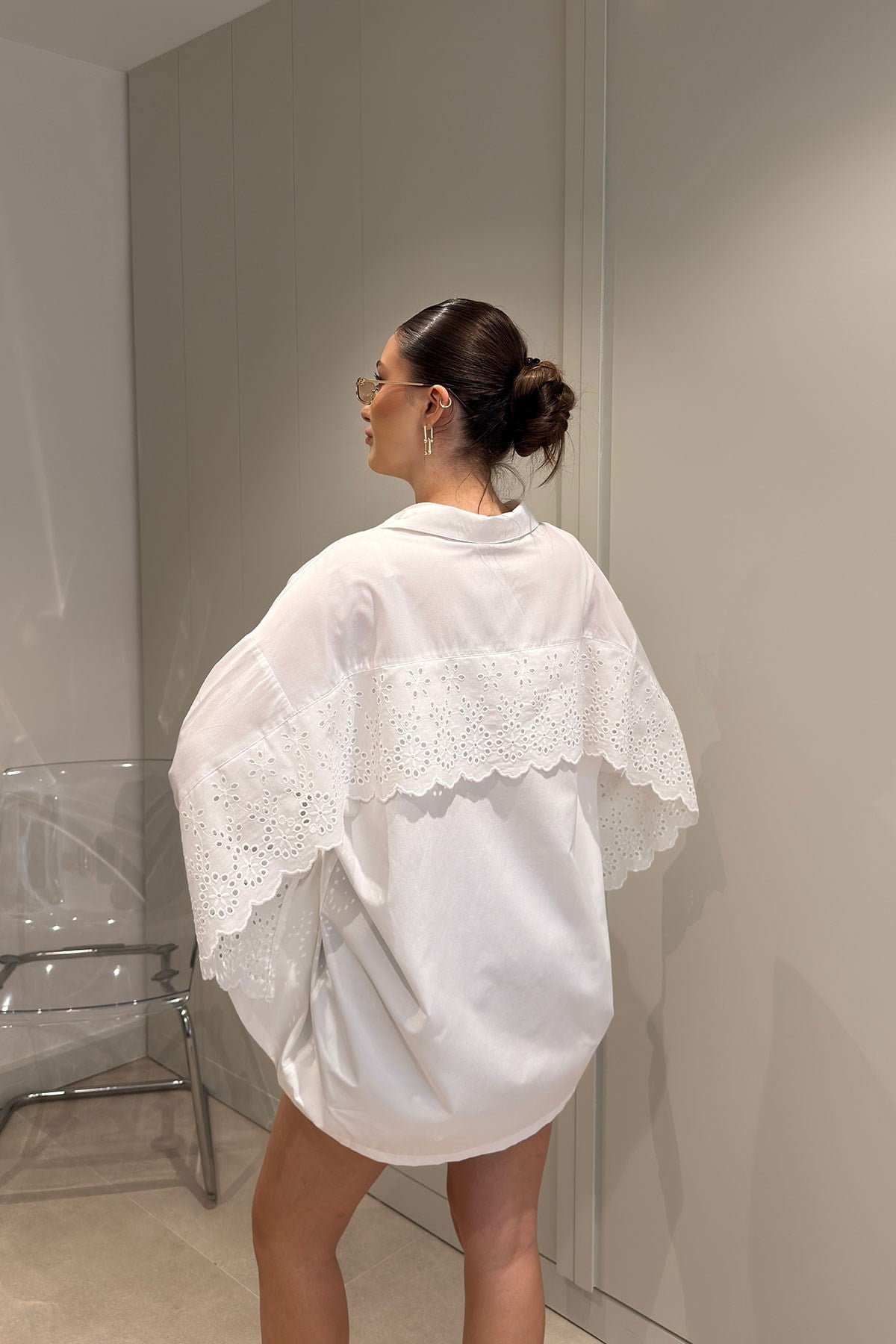 Fisto Detay Oversize Poplin Gömlek- BEYAZ