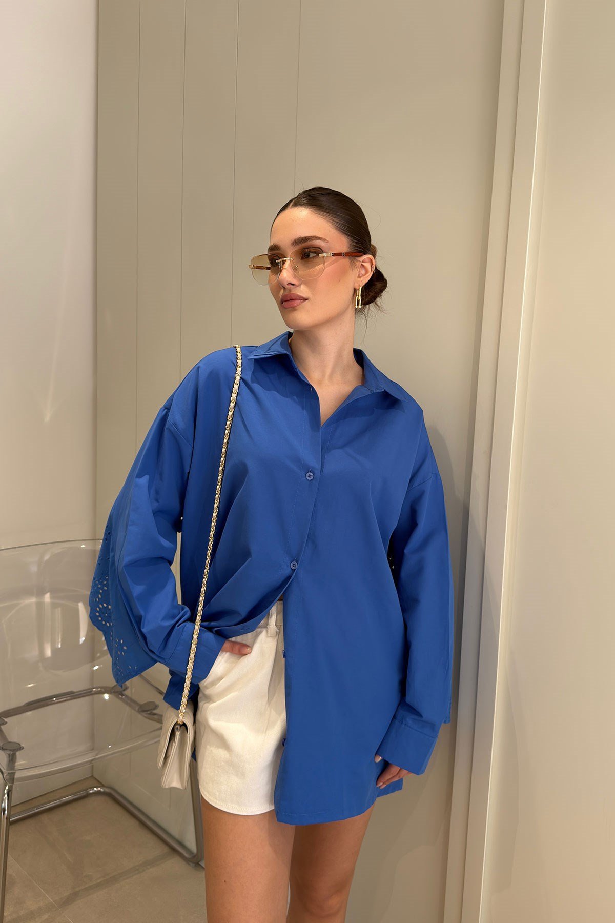 Fisto Detay Oversize Poplin Gömlek- SAKS
