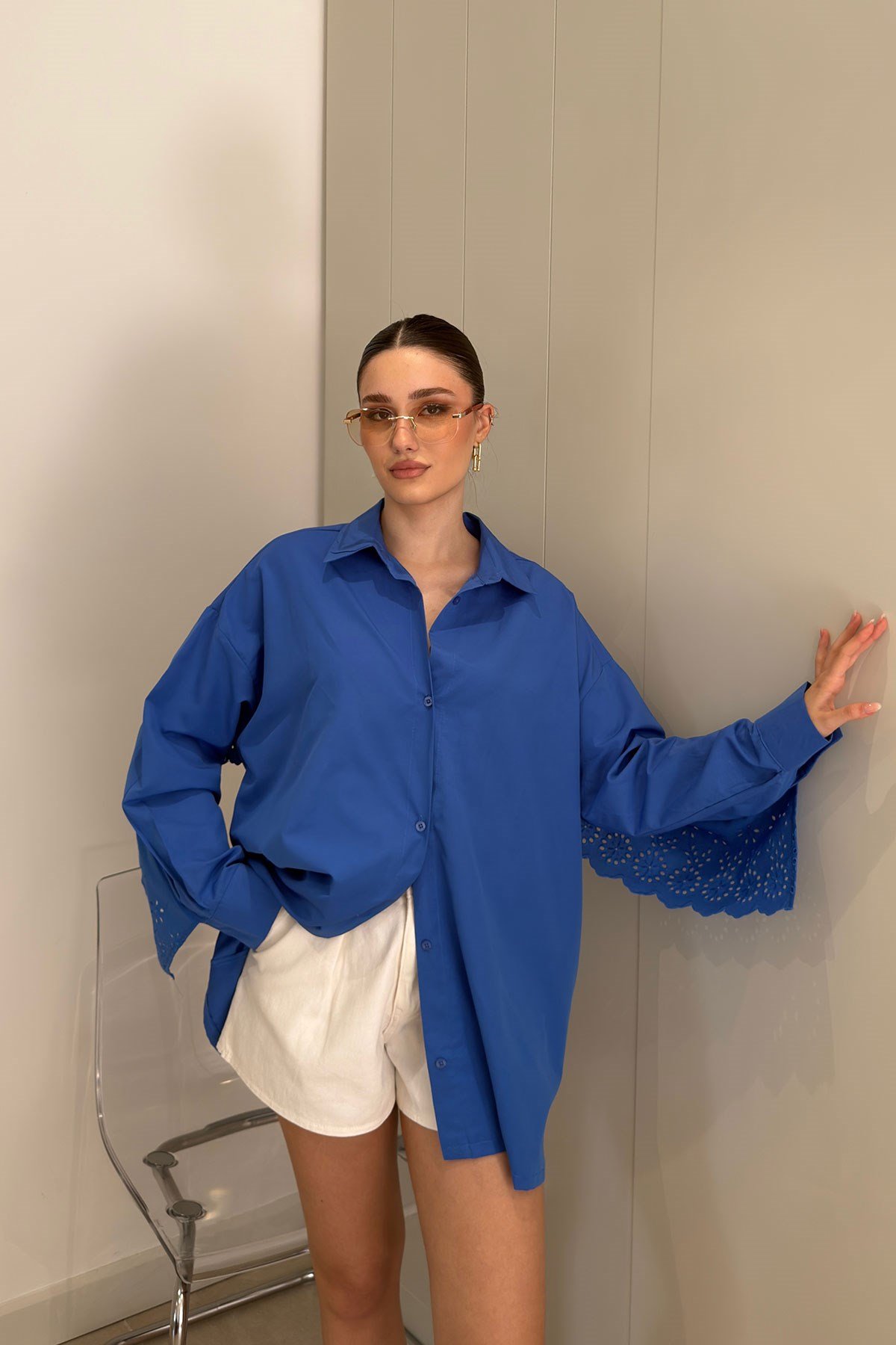 Fisto Detay Oversize Poplin Gömlek- SAKS