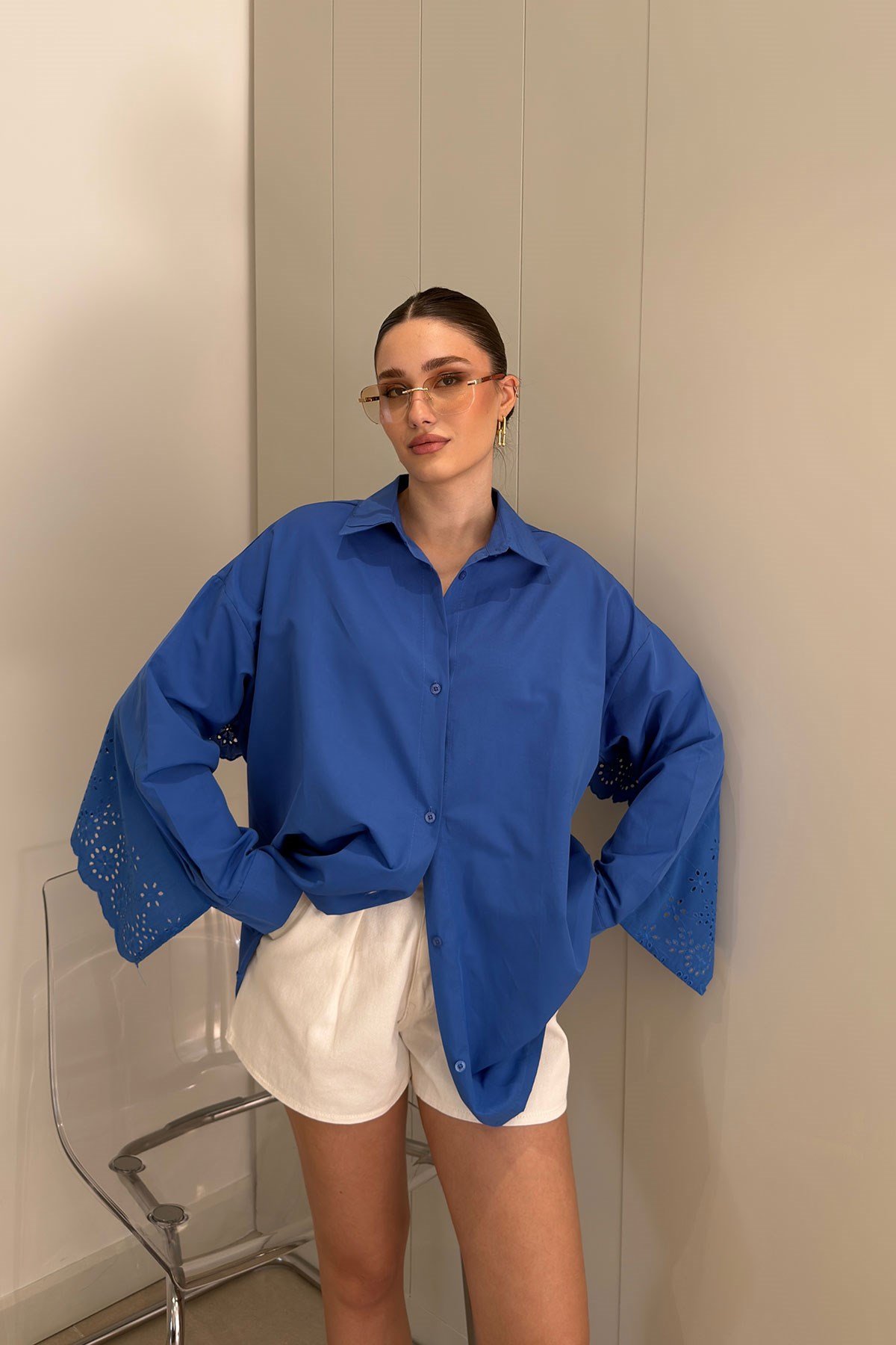 Fisto Detay Oversize Poplin Gömlek- SAKS