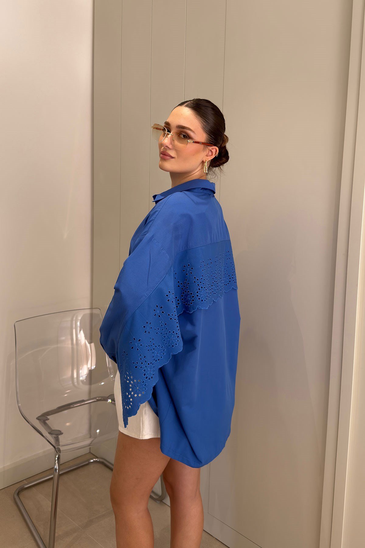 Fisto Detay Oversize Poplin Gömlek- SAKS