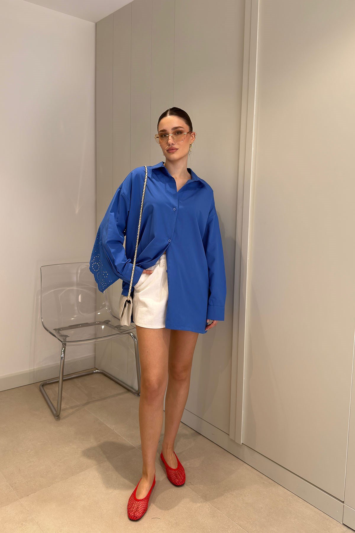 Fisto Detay Oversize Poplin Gömlek- SAKS