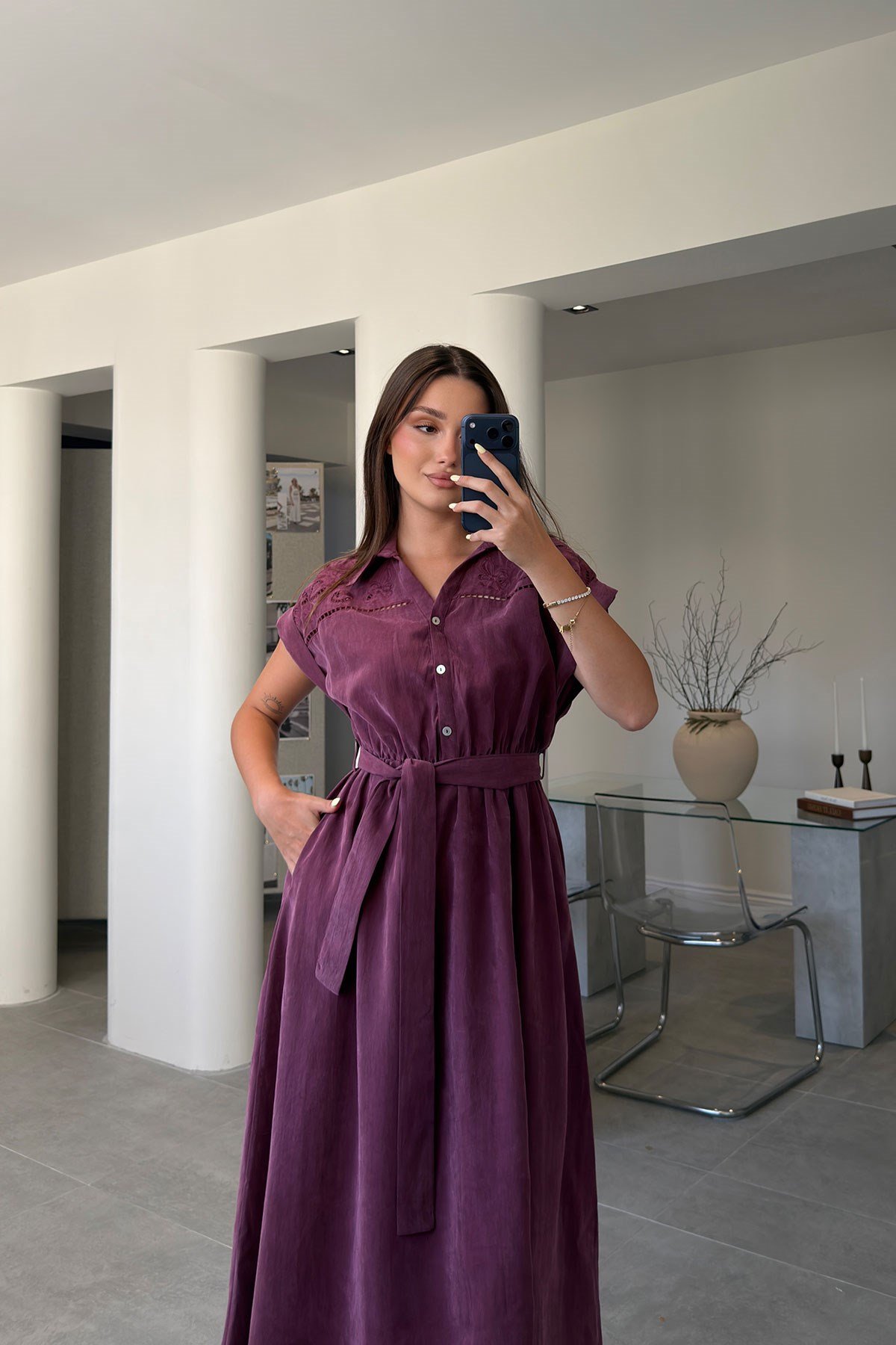 Fisto Detaylı Tensel Elbise- BORDO