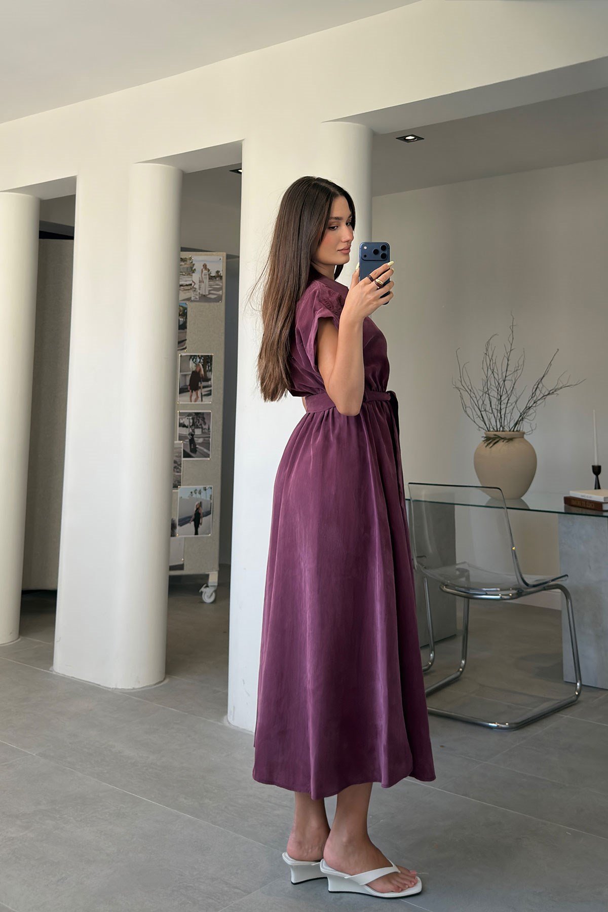 Fisto Detaylı Tensel Elbise- BORDO