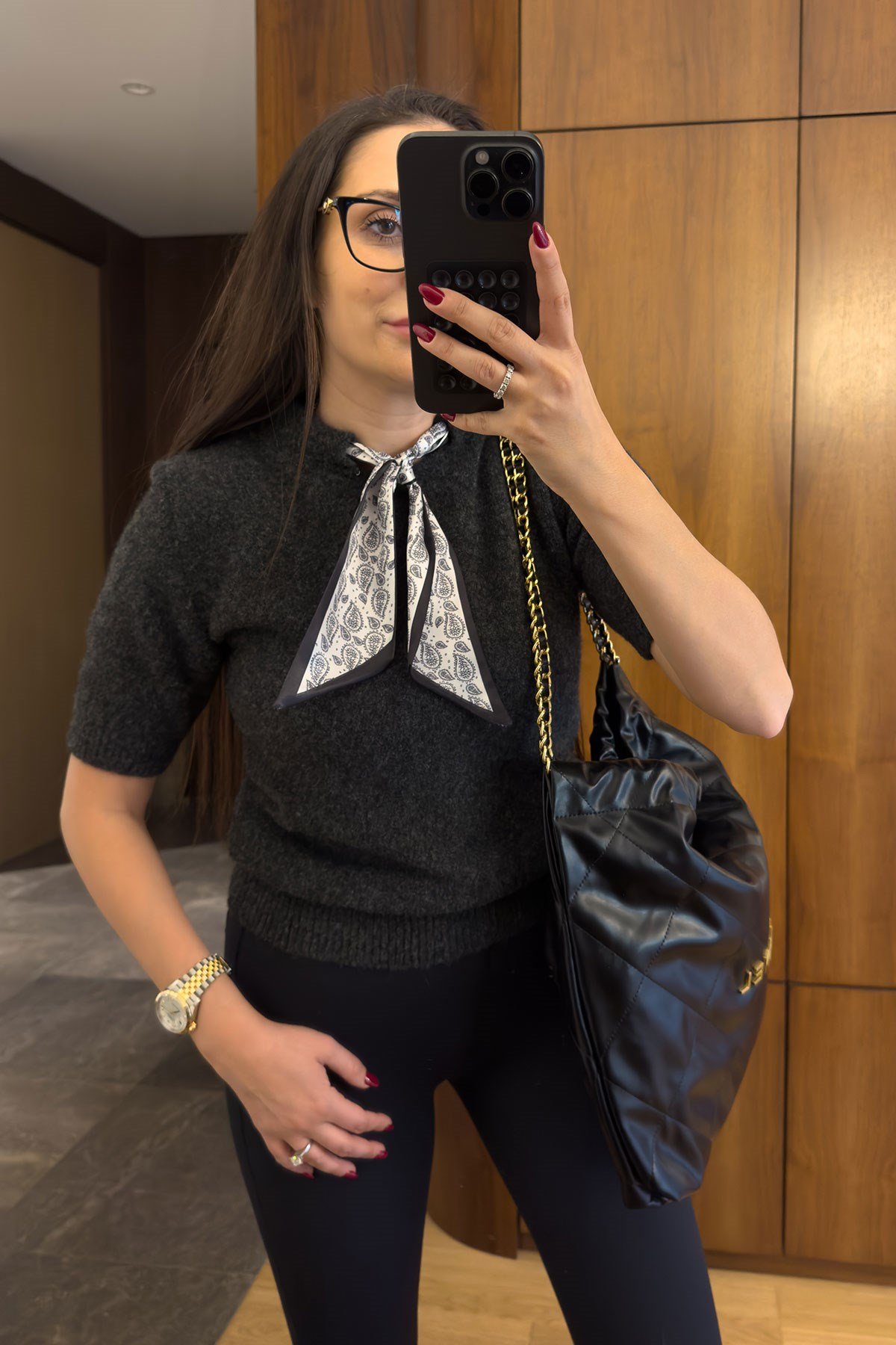 Fluarlı Kısa Kol Premium Triko Kazak- ANTRASİT