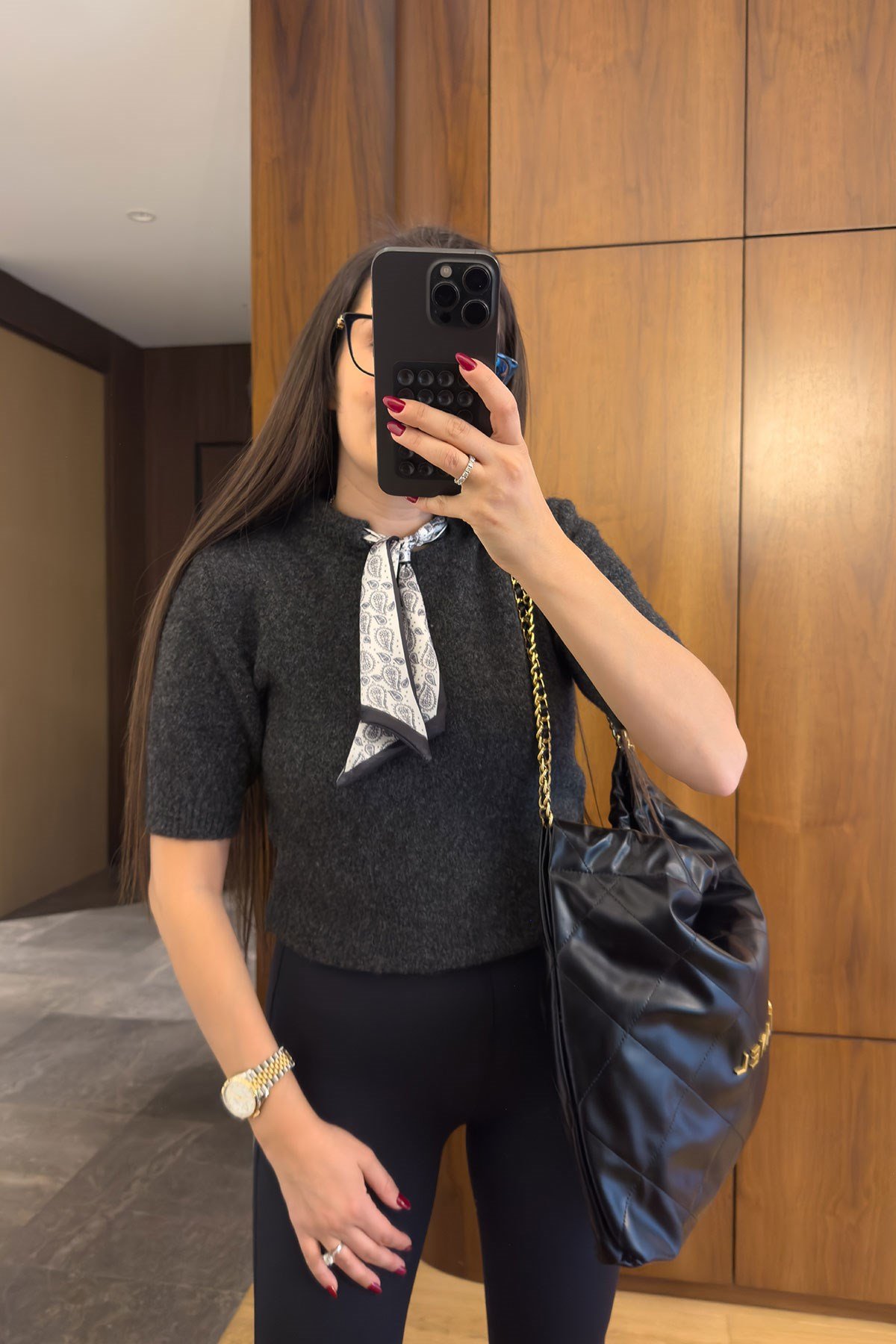 Fluarlı Kısa Kol Premium Triko Kazak- ANTRASİT